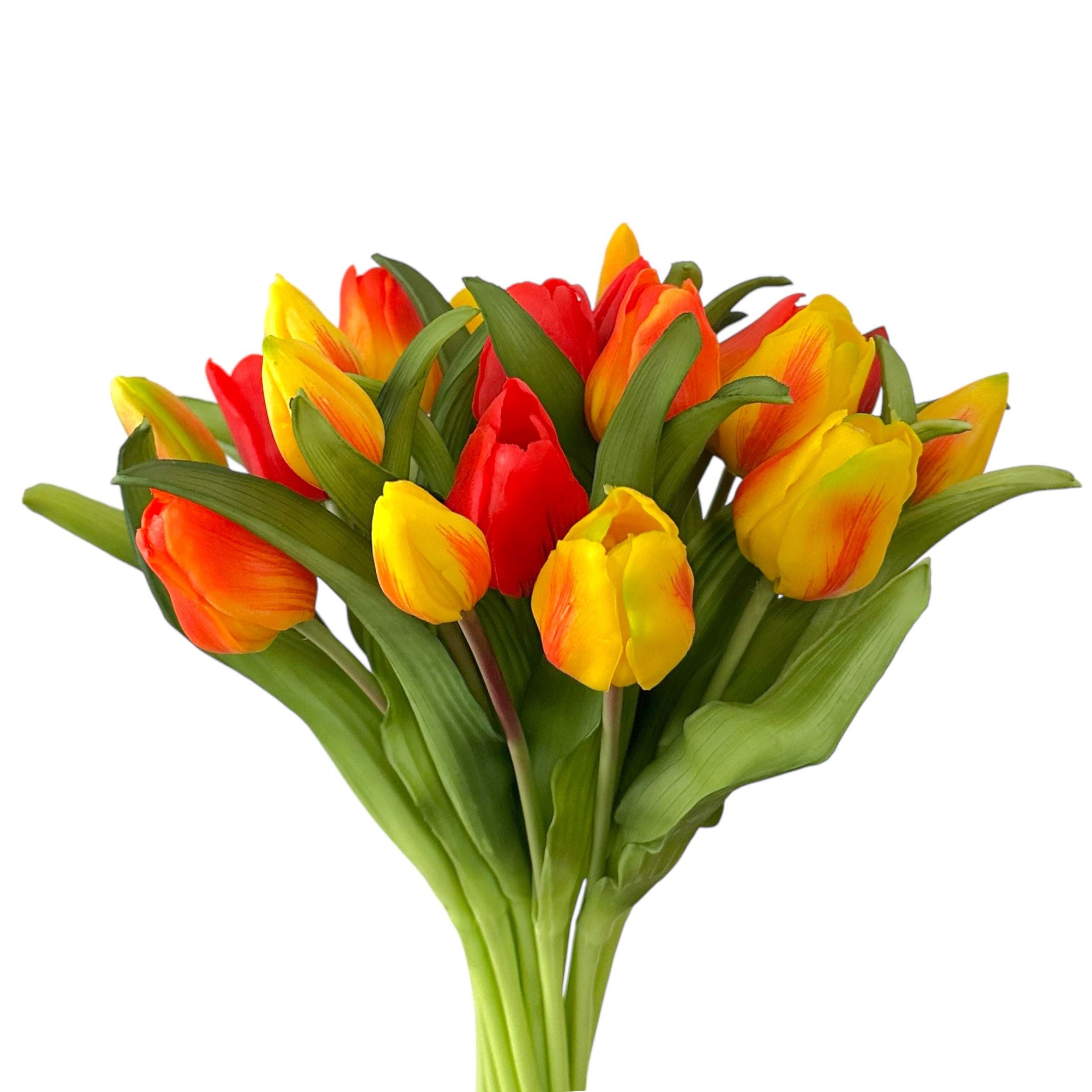 Kunsttulpe Künstlicher Tulpenstrauß 32cm. Blumenstrauß Frühling. Gelb-Rot, naninoa GmbH, Höhe 32.00 cm