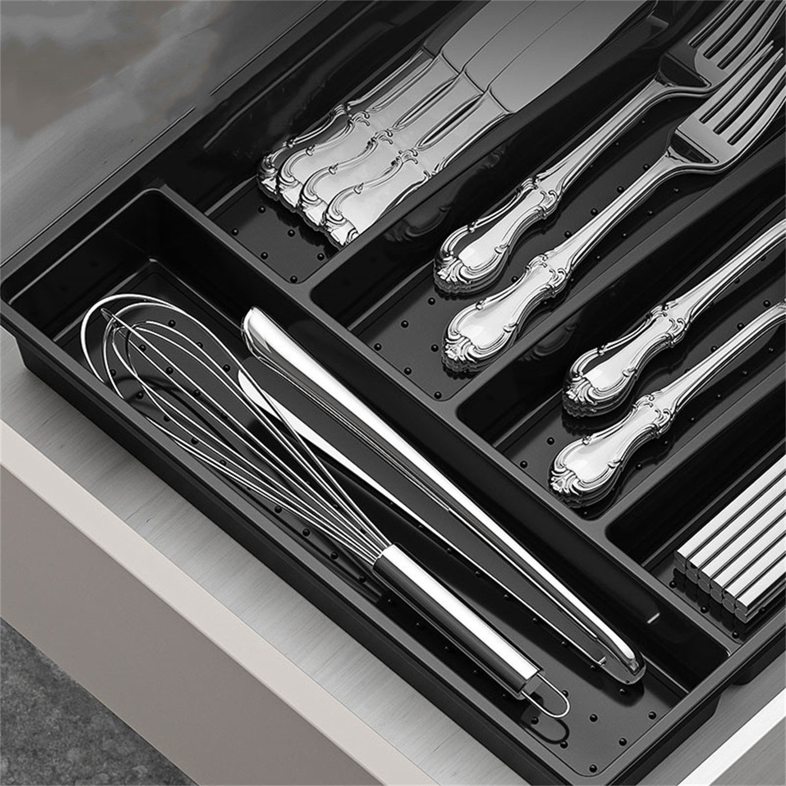 GarveeMore Besteckkasten Besteck-Schubladen-Organizer Besteck-Organizer Besteckhalter 28.5 cm L