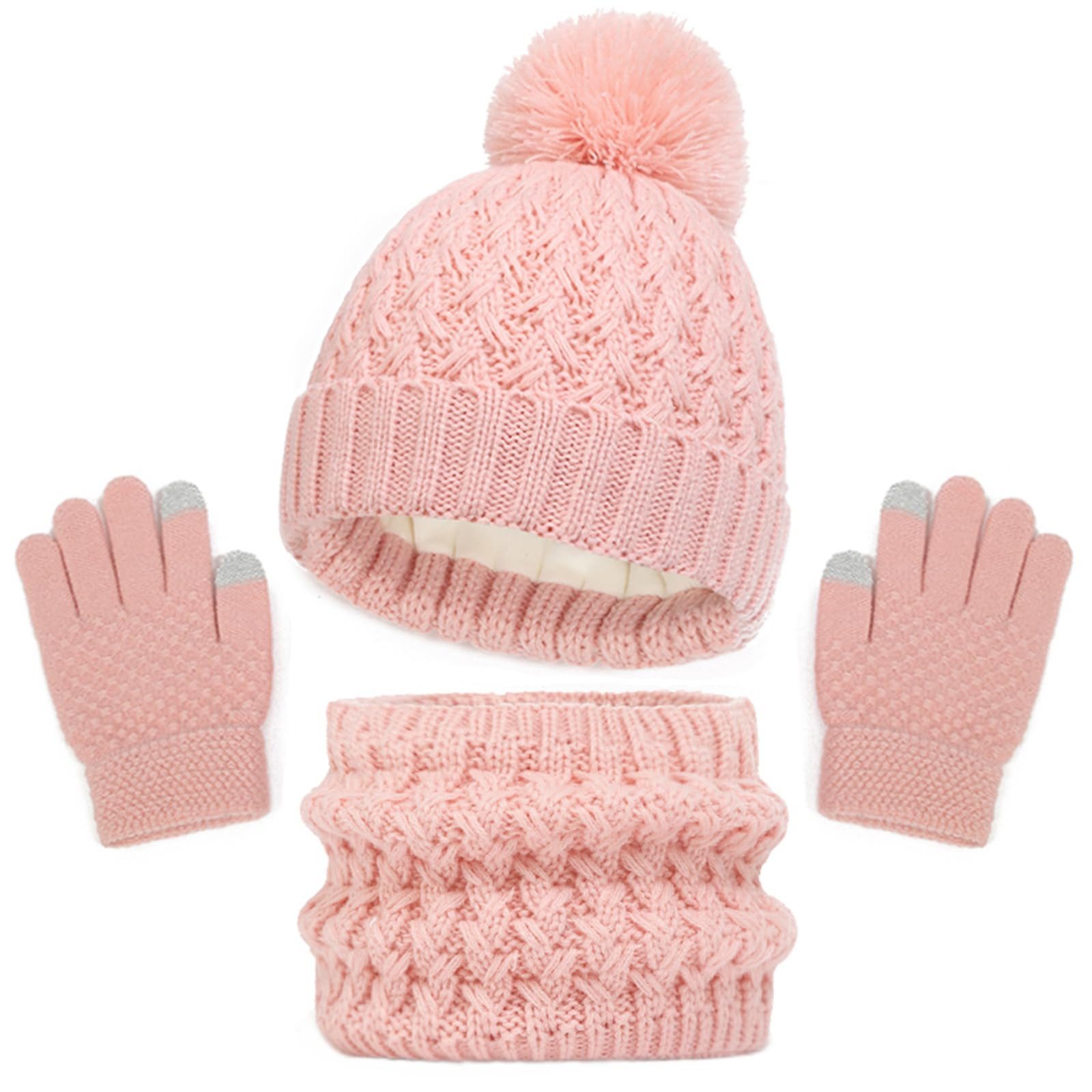 Coonoor Mütze & Schal Kinder Wintermütze Schal Handschuhe Set Kindermütze Strickmütze Kinder Mütze Schal Set