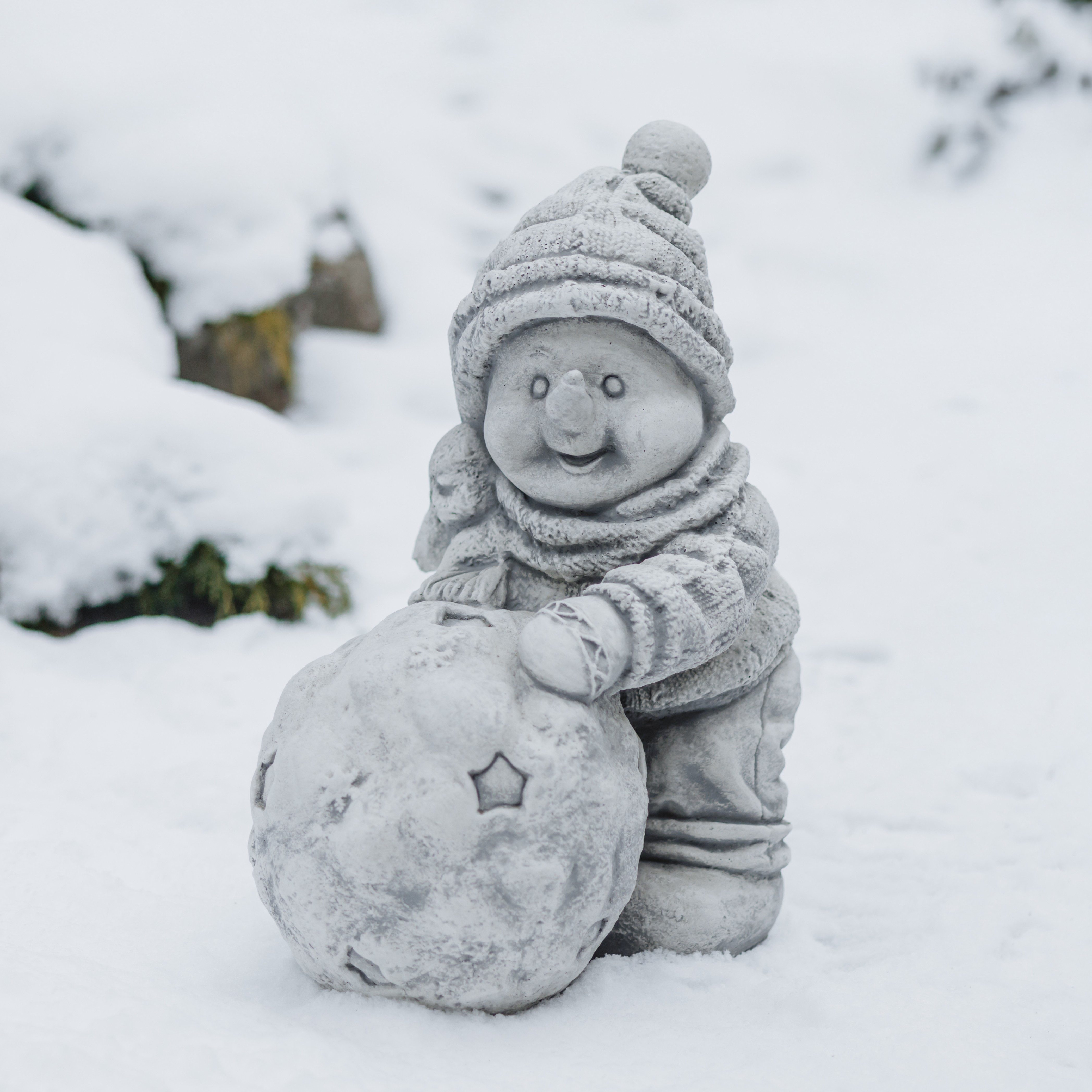 gartendekoparadies.de Gartenfigur Schneemann Steinfigur 44 cm Steinguss 26 kg, Frostsicher