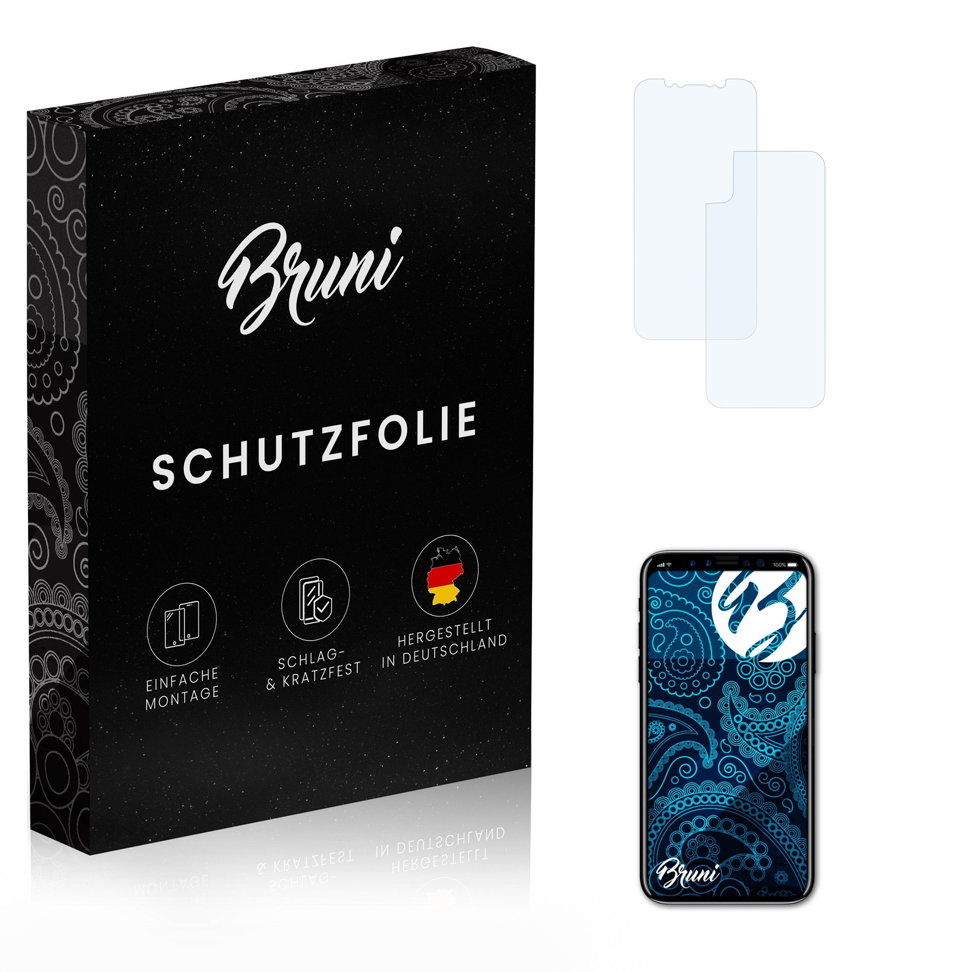 Bruni Schutzfolie Glasklare Displayschutzfolie für Apple iPhone X, (2er Set), praktisch unsichtbar