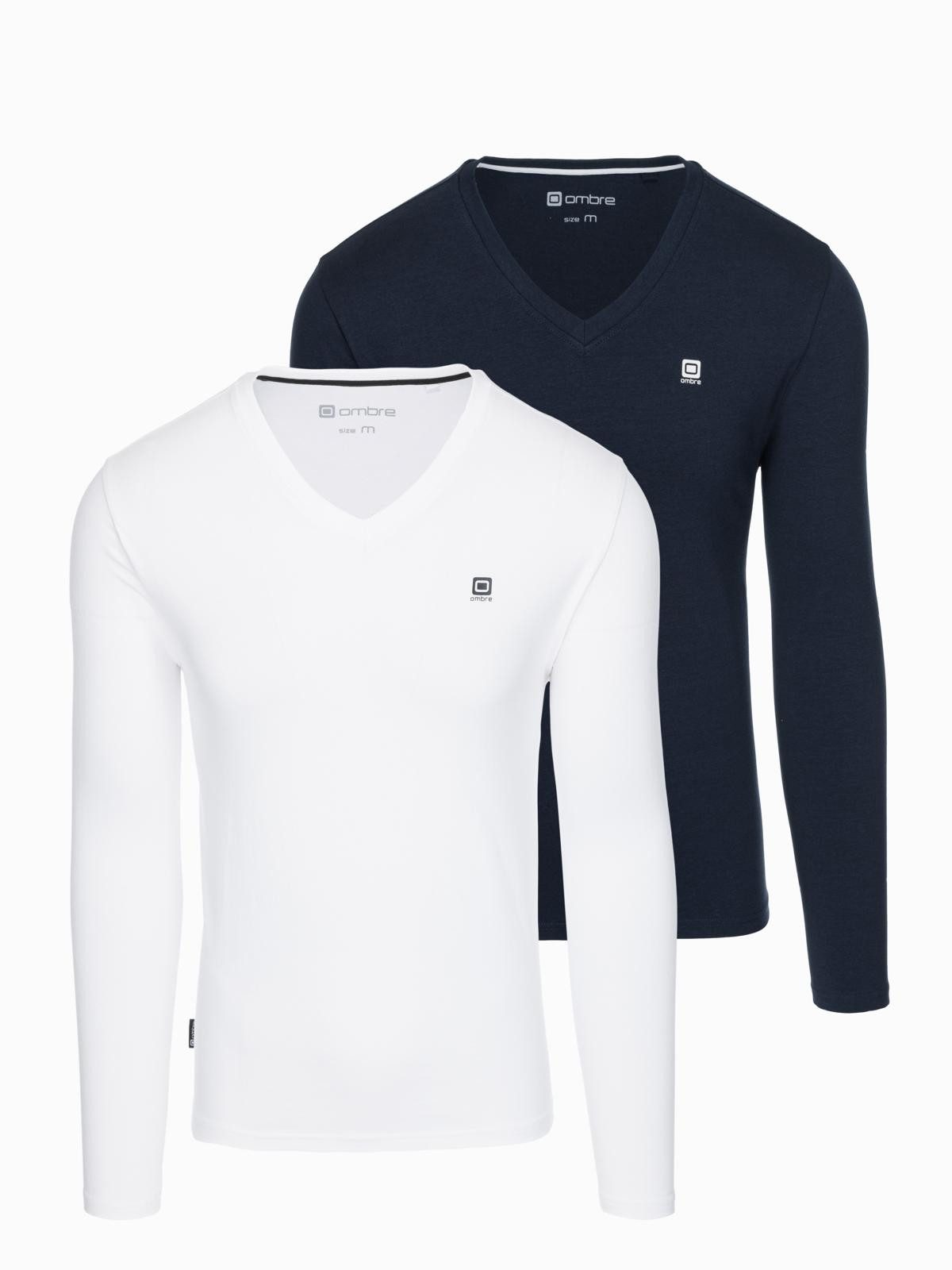 OMBRE Longsleeve 2er-Pack Herren Longsleeves mit V-Ausschnitt