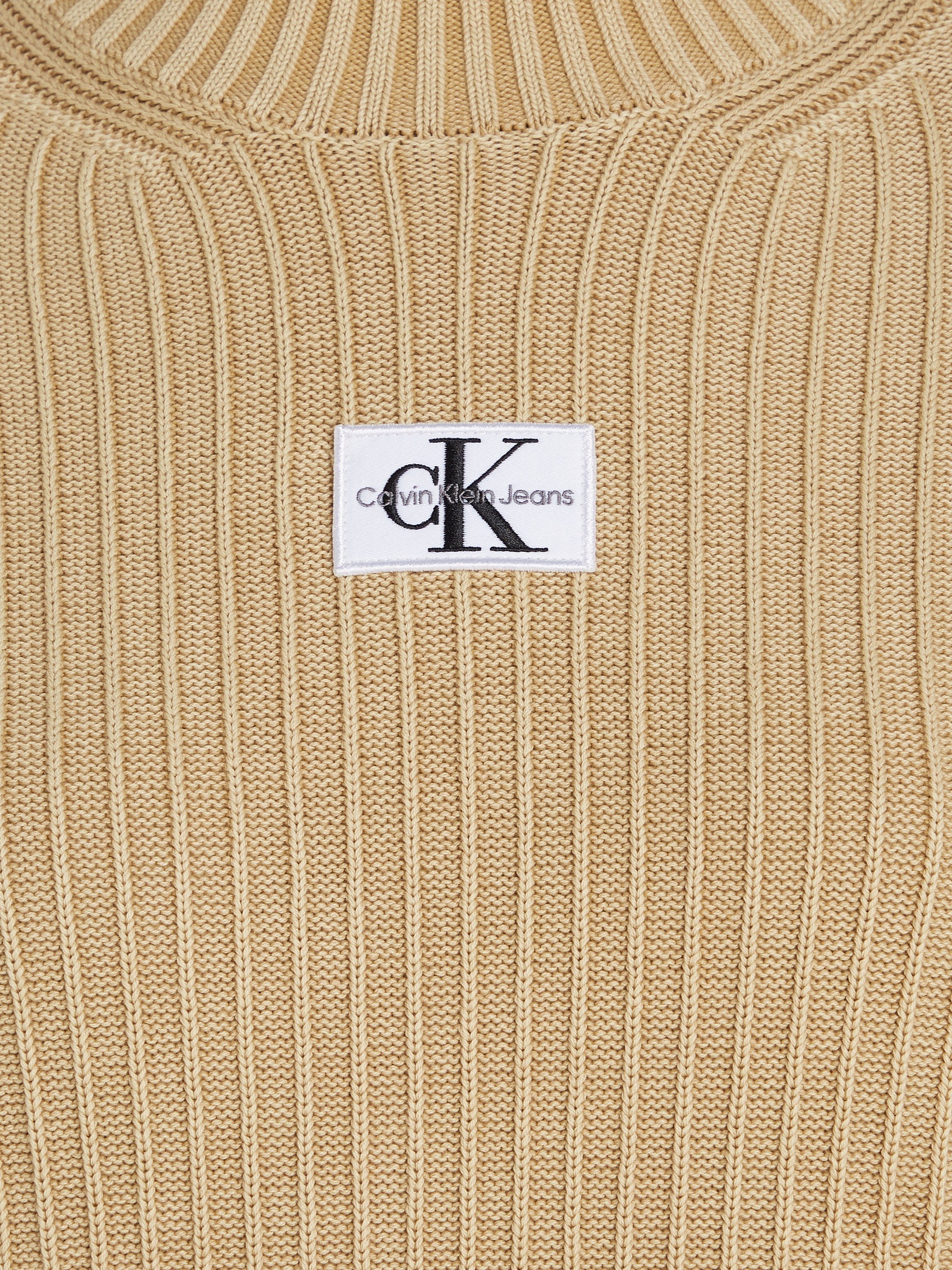 Calvin Klein Jeans SWEATER Strickkleid DRESS WASHED MONOLOGO Sand Warm