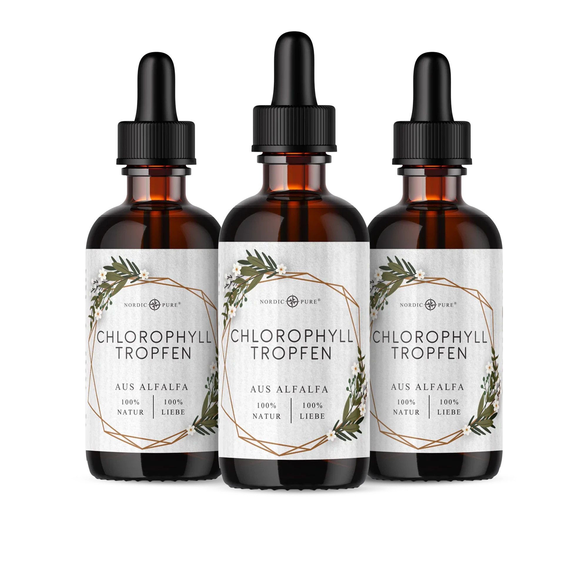 Nordic Pure® Nordic Pure Chlorophyll aus Alfalfa Tropfen, mit 200 mg pro Tagesdosis – Vegan à 300 ml