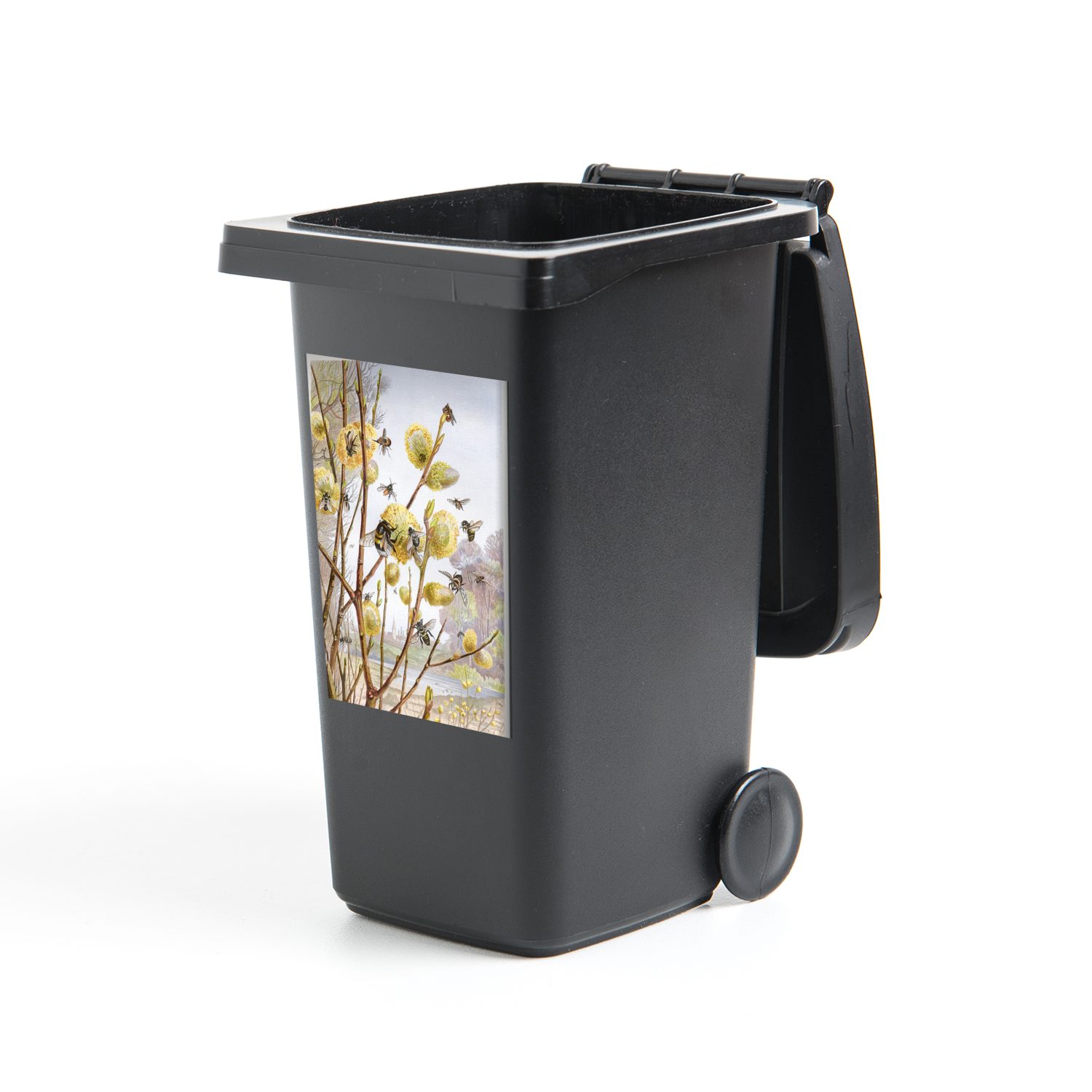 MuchoWow Wandsticker Bienen - Blumen - Vintage (1 St), Mülleimer-aufkleber, Mülltonne, Sticker, Container, Abfalbehälter | Wandtattoos