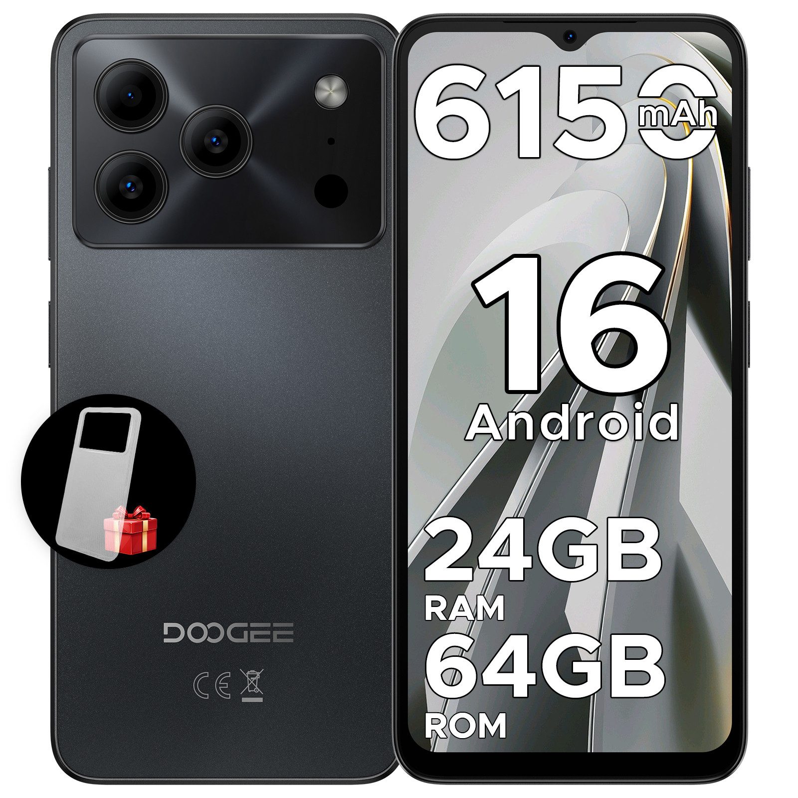 DOOGEE Note 56 Android 16 Handy Ohne Vertrag, 6150mAh, 6.56" 90Hz HD Smartphone (6.56 Zoll, 64 GB Speicherplatz, 8 MP Kamera, 3GB+64GB Speicher, 4G Dual SIM, 8,45mm dünn, Face ID, GPS)