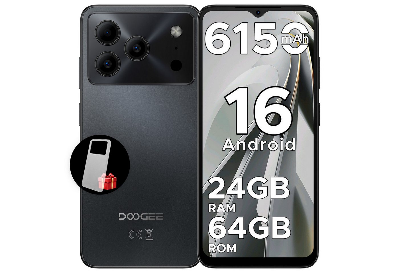 DOOGEE Note 56 Android 16 Handy Ohne Vertrag, 6150mAh, 6.56" 90Hz HD Smartphone (6.56 Zoll, 64 GB Speicherplatz, 8 MP Kamera, 3GB+64GB Speicher, 4G Dual SIM, 8,45mm dünn, Face ID, GPS)