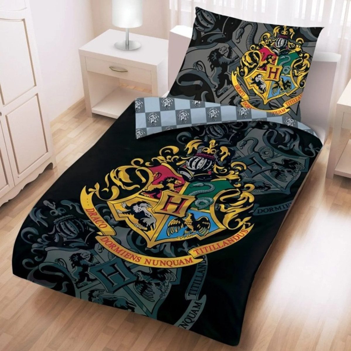 Harry Potter Bettwäsche Set Baumwolle Bettdeckenbezug 140 × 200 cm mit 70 × 90 cm Kissenbezug, 2 teilig