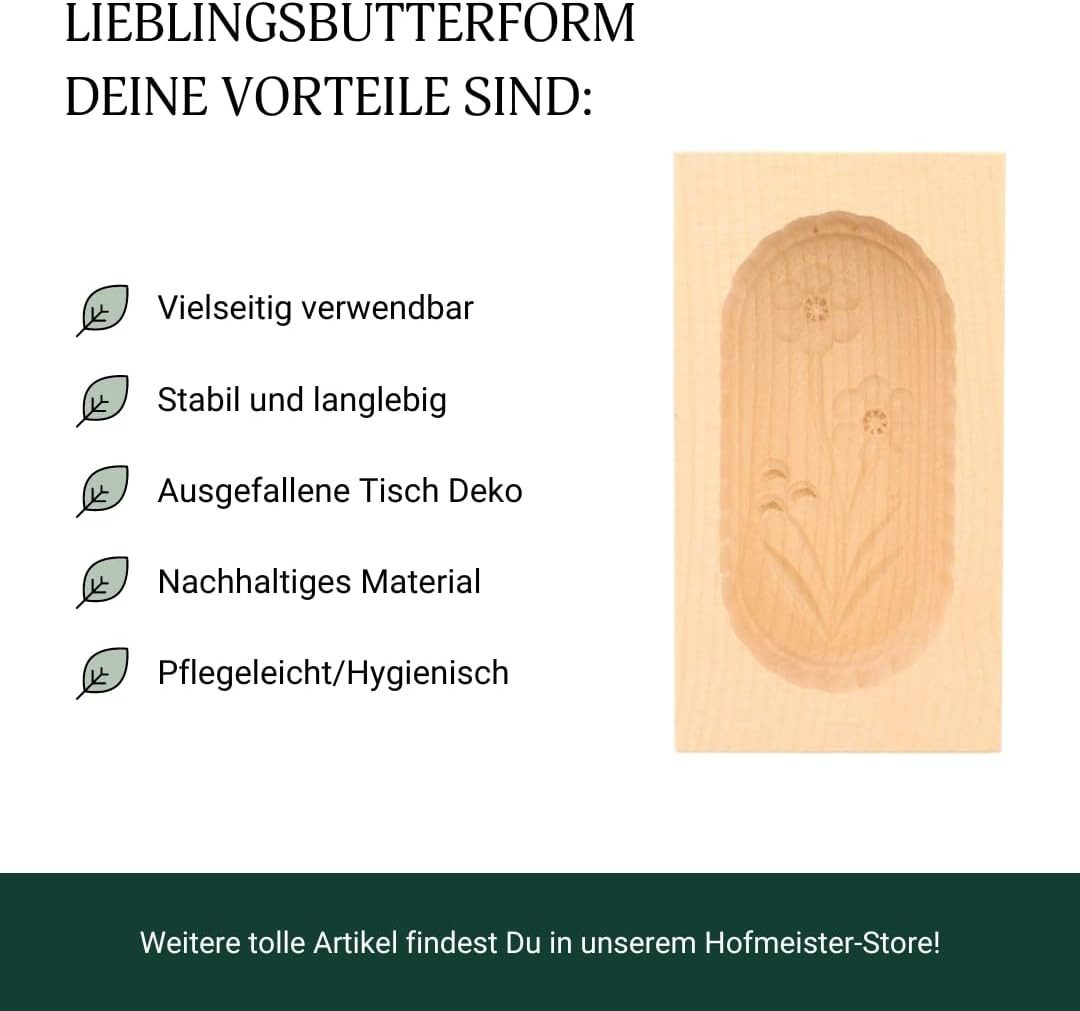 Hofmeister Butterdose Butterform 14 cm eckig 125 g Buttermodel Butterstempel, Ahornholz