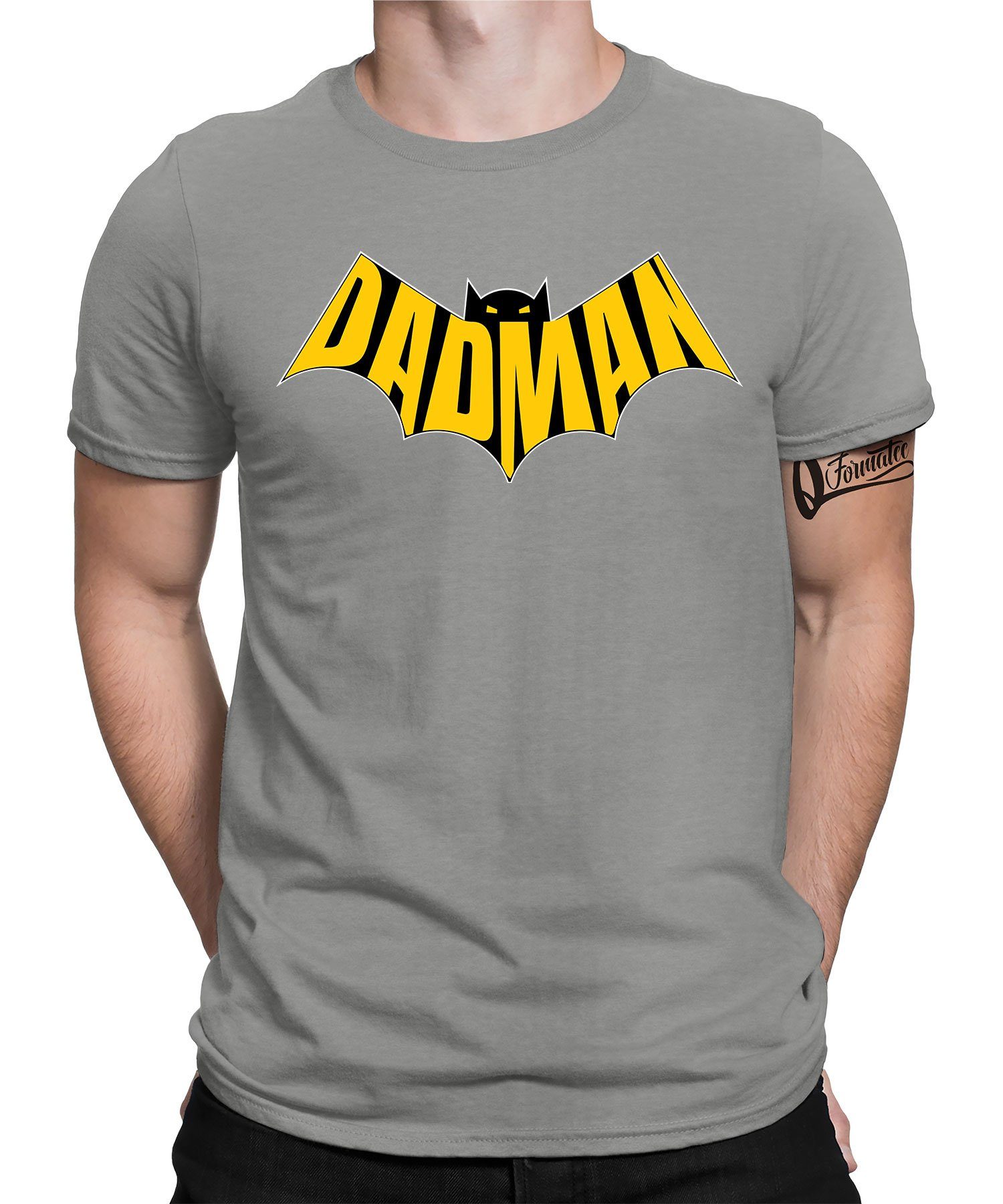 Vater Heather T-Shirt Dadman Quattro Formatee Vatertag Kurzarmshirt (1-tlg) Grau - Gelb Herren Papa
