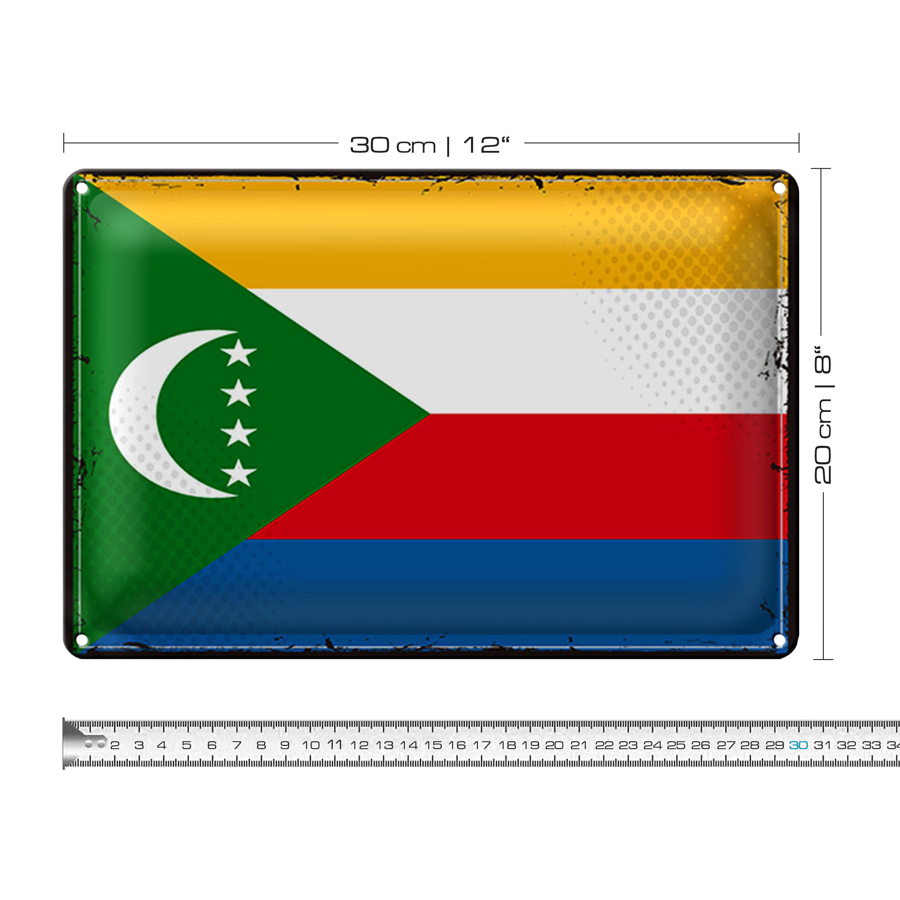 Roomando Metallschild Blechschild Flagge Komoren 30x20cm Retro Flag Comoros