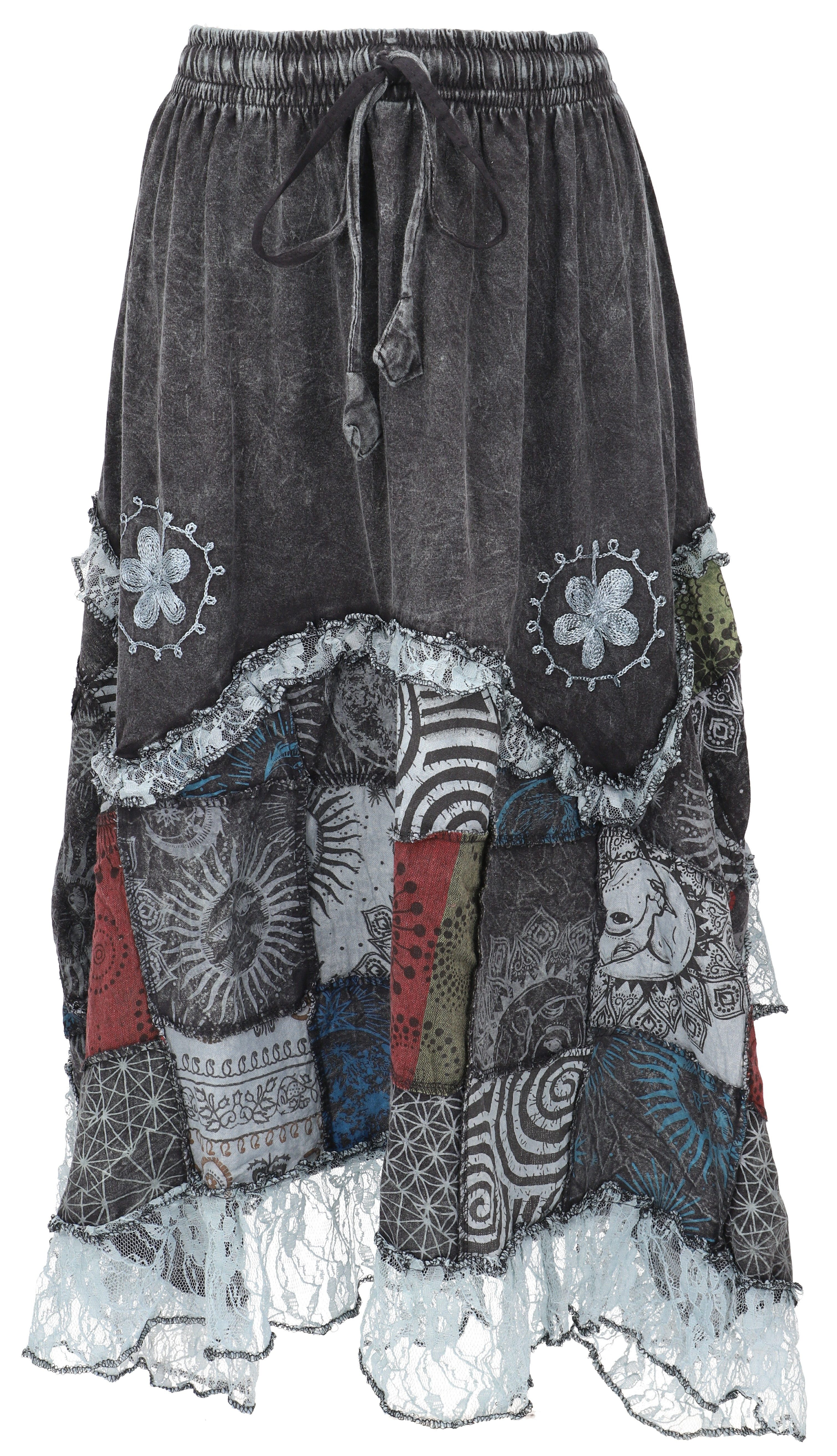 Guru-Shop Minirock Langer Boho stonewash Patchwork Zipfelrock.. alternative günstig online kaufen