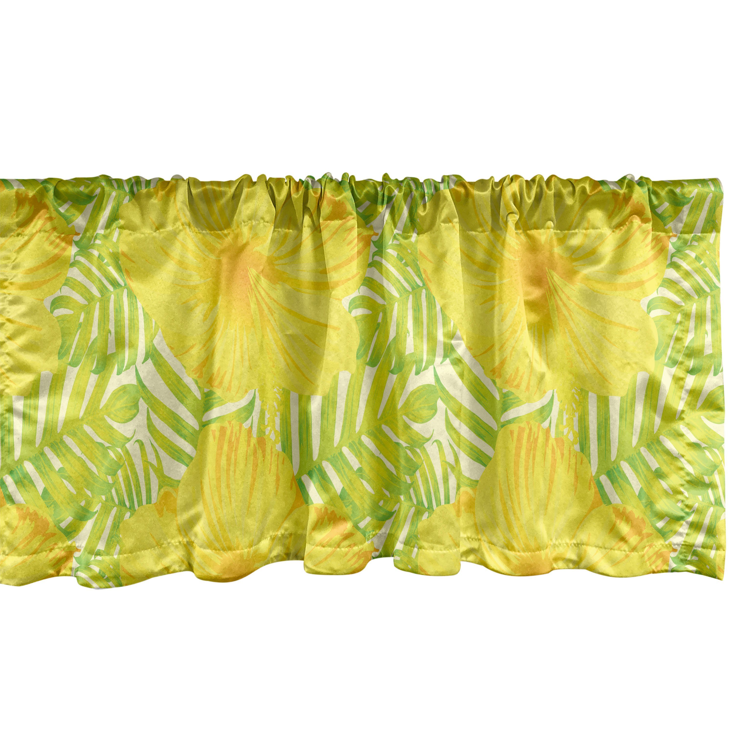 Scheibengardine Vorhang Volant für Küche Schlafzimmer Dekor mit Stangentasche, Abakuhaus, Microfaser, Dschungel-Laub Exotische Sommertöne