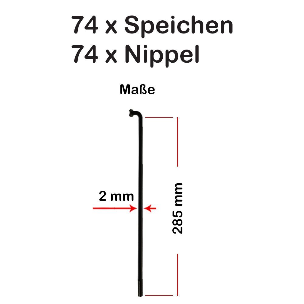 Speichen Fahrrad-Laufrad VERZINKT 74 Stück schwarz 285mm Spokes Büchel