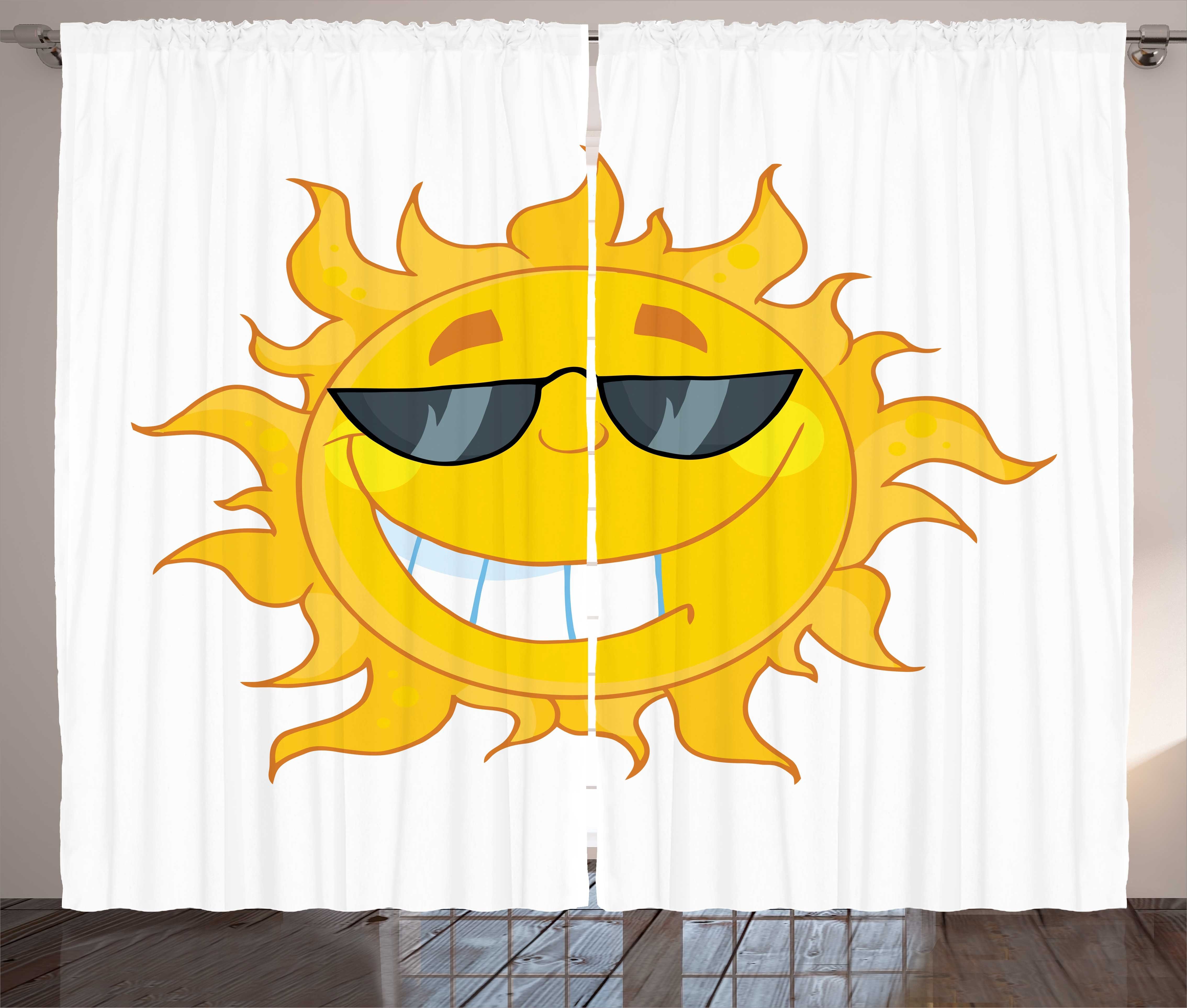 Gardine Schlafzimmer Kräuselband Sonnenbrille mit Fröhlich Haken, Abakuhaus, Lächeln Schlaufen und Vorhang Sun