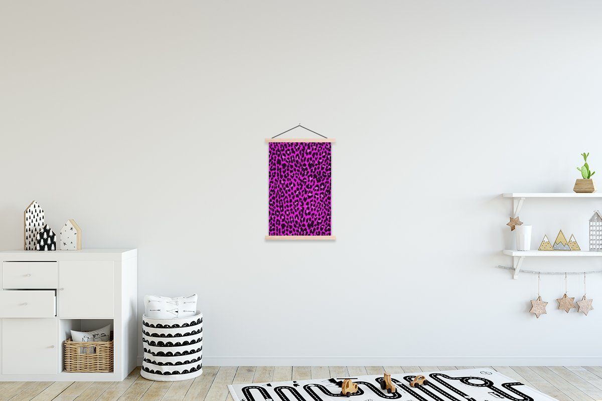 MuchoWow Poster Leopard - Pelz - Rosa, (1 St), Posterleiste, Textilposter für Wohnzimmer, Bilderleiste, Magnetisch