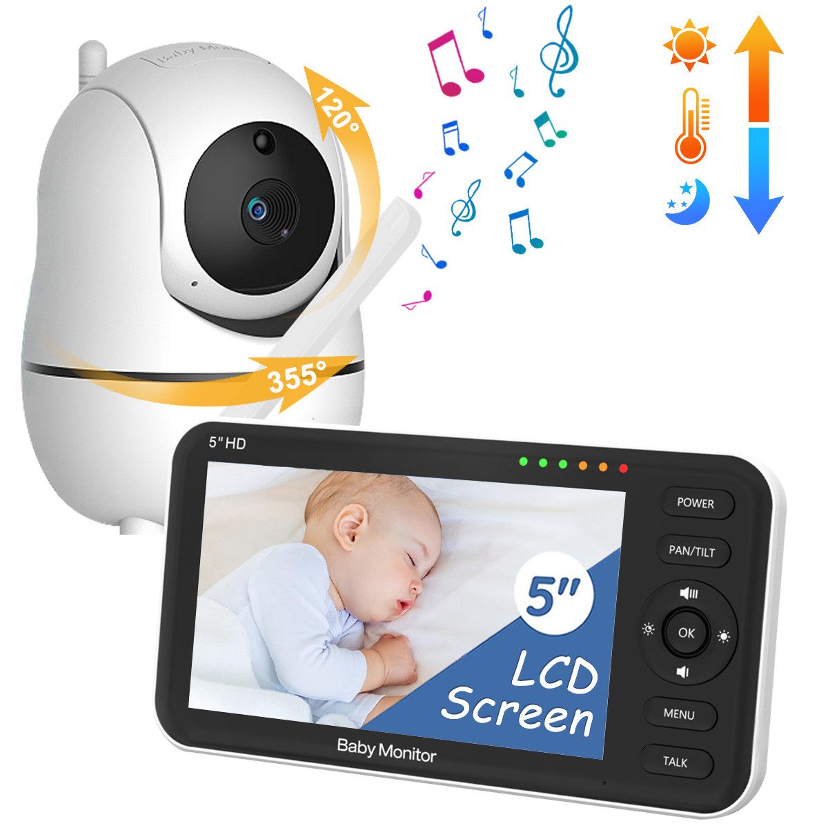 Babyphone Video-Babyphone Babyphone mit Kamera Überwachungskamera 5-Zoll-Display