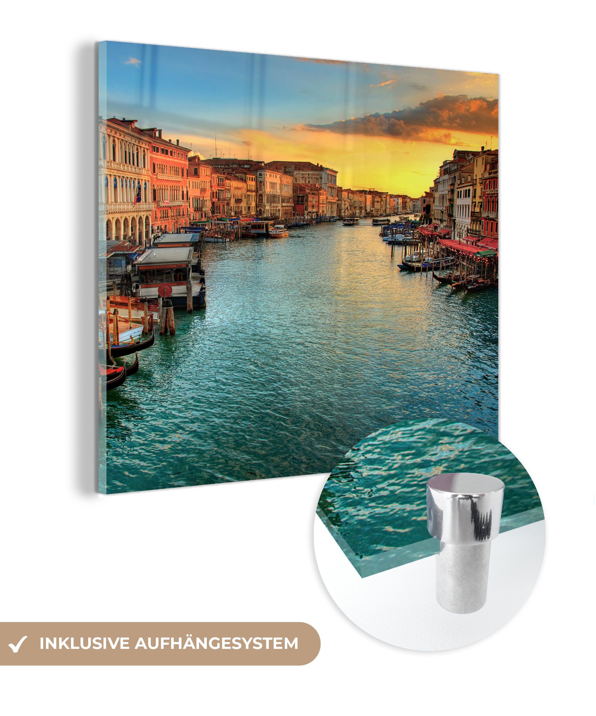 MuchoWow Acrylglasbild Venedig am Abend, (1 St), Glasbilder - Bilder auf Glas Wandbild - Foto auf Glas - Wanddekoration | Bilder