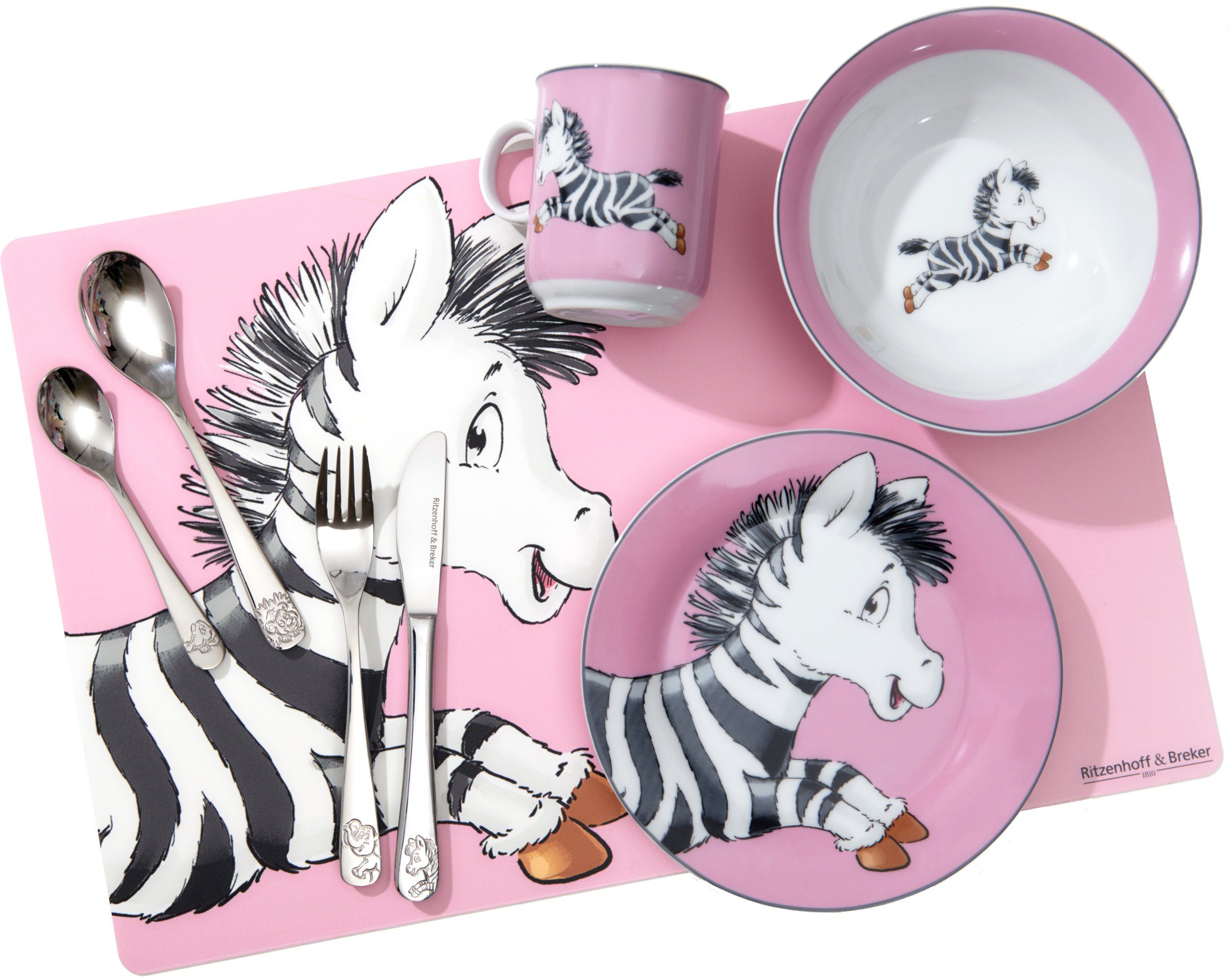 Ritzenhoff & Breker (3-tlg), mit Happy Person Personen, 3 Zoo, für 1 Kindergeschirr-Set Zoe Zebra-Dekor, Porzellan, 1 Teile