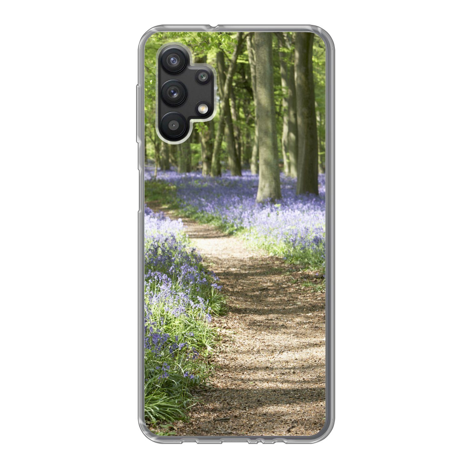 MuchoWow Handyhülle für Samsung Galaxy A32 5G Wald - Weg - Blumen - Lila - Grün - Natur, Smartphone-Bumper, Print, Handy Schutzhülle Dünn
