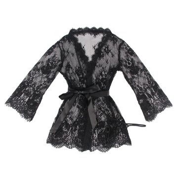 Organza Lingerie Kimono Kimono Shanon in schwarz, Spitze, mittellang aus transparenter Spitze, sexy Dessous