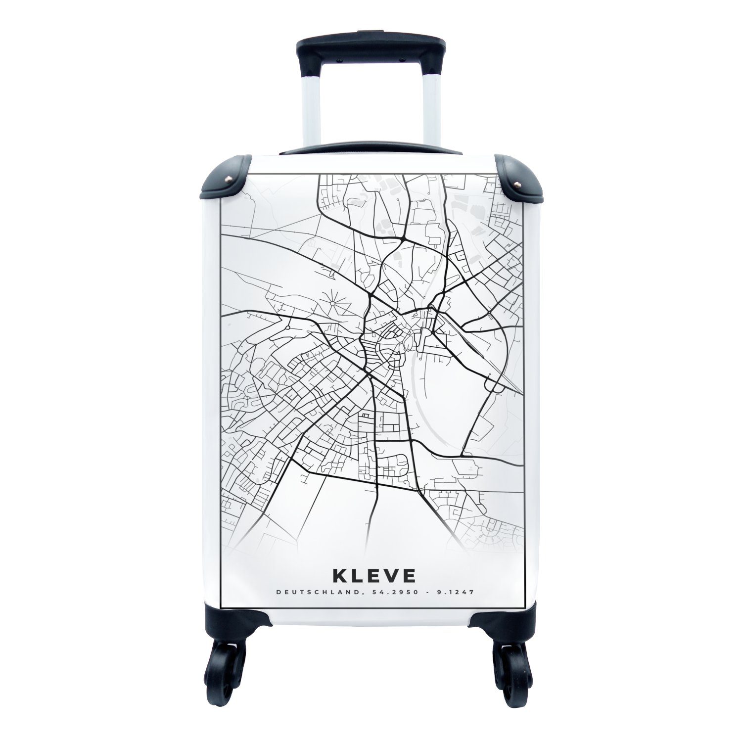 MuchoWow Handgepäckkoffer Karte - Kleve - Stadtplan, 4 Rollen, Reisetasche mit rollen, Handgepäck für Ferien, Trolley, Reisekoffer