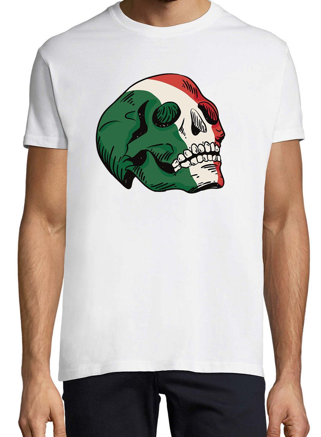 Italy Shirt T-Shirt trendigem Weiß Youth Herren Frontprint Designz mit Schädel