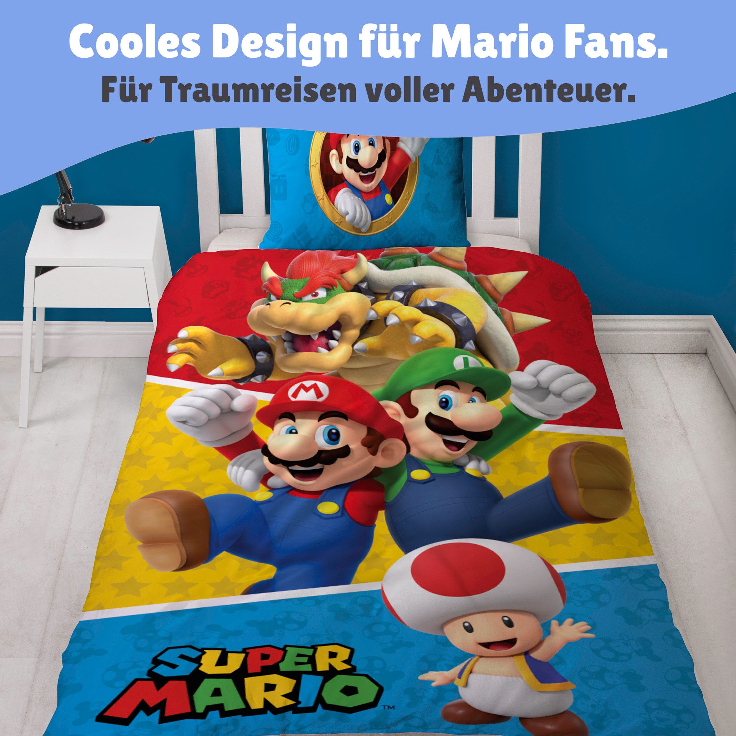 Familando Kinderbettwäsche Super Mario World 135x200 80x80cm Microfaser, Mikrofaser, 2 teilig, für Gamer & Zocker, mit Reißverschluss, Wendebettwäsche – Bild 4 von 5