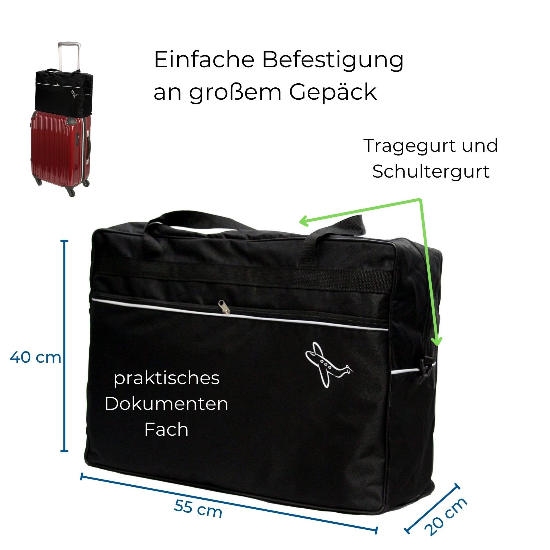 Aves-24 Reisetasche REISETASCHE 55 x 40 x 20 cm Boardgepäck Reise Koffer HANDGEPÄCK, Schwarz – Bild 2 von 2