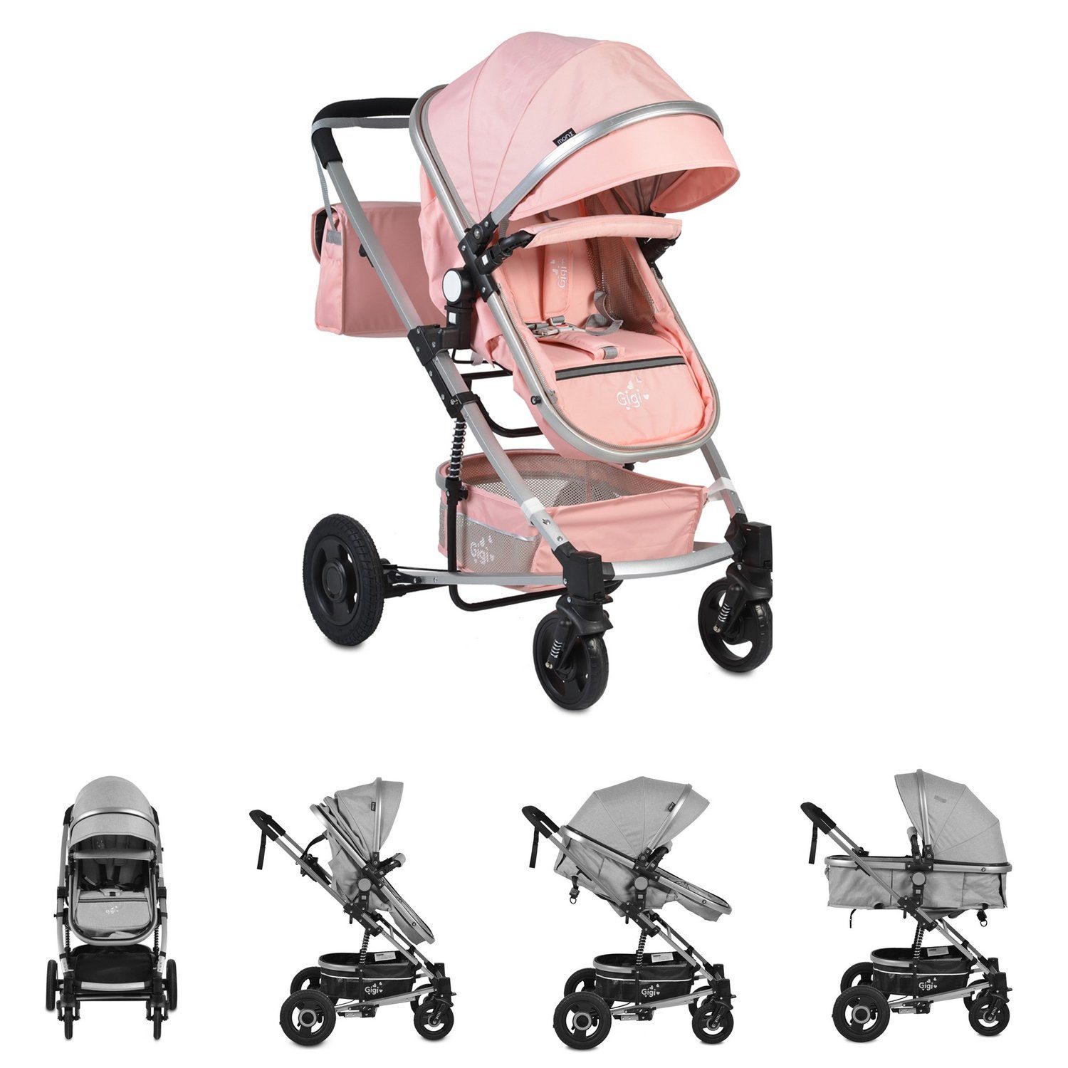 Moni Kombi-Kinderwagen Kinderwagen Gigi umbaubar, Sportsitz Wickeltasche Getränkehalter rosa