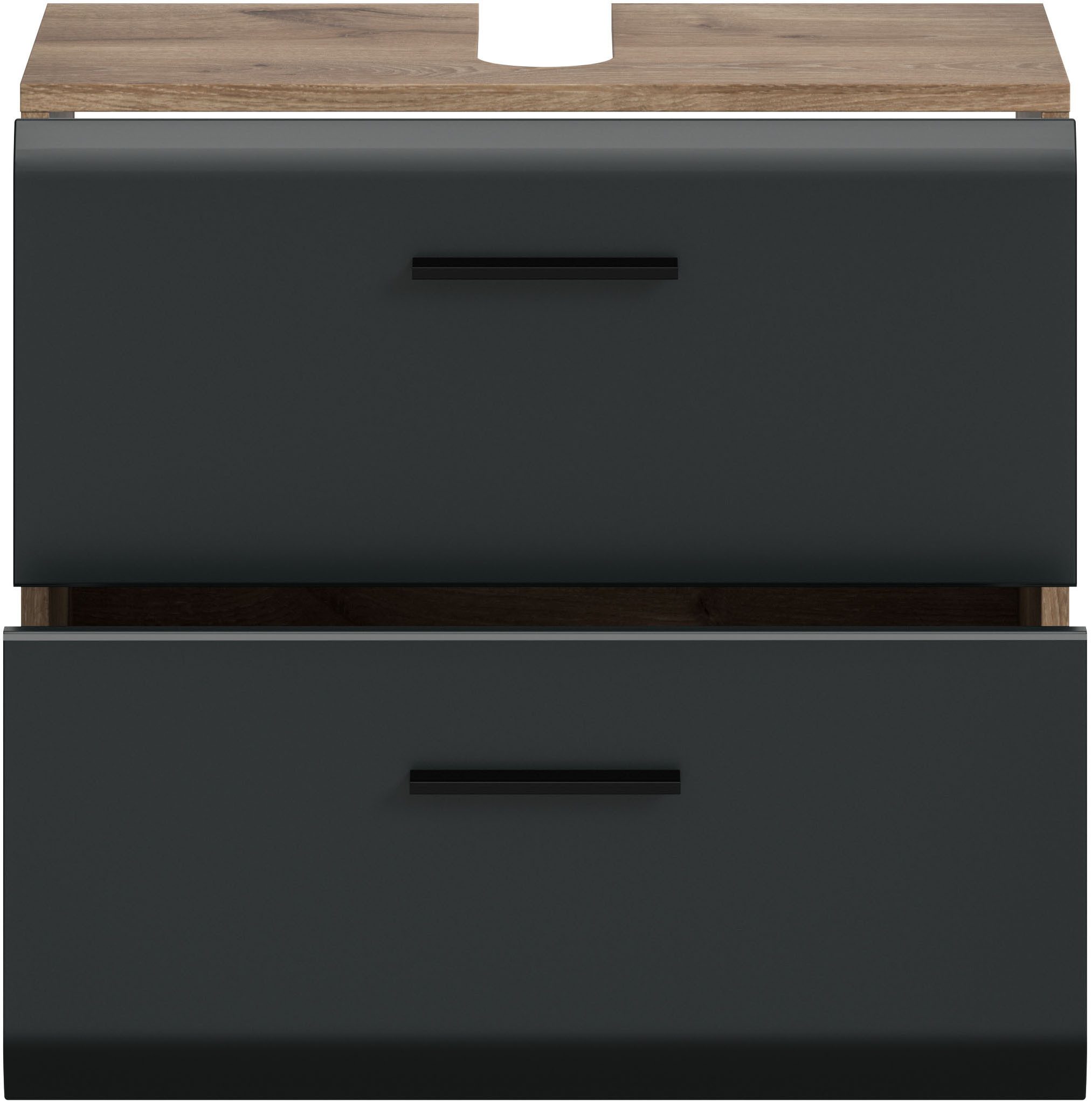 welltime Waschbeckenunterschrank FLORENZ, Breite 60cm, inkl. Siphonausschnitt, mit Türen oder Schüben (1-St., TOPSELLER) hochwertige MDF Front, Griff schwarz, B – Bild 4 von 5