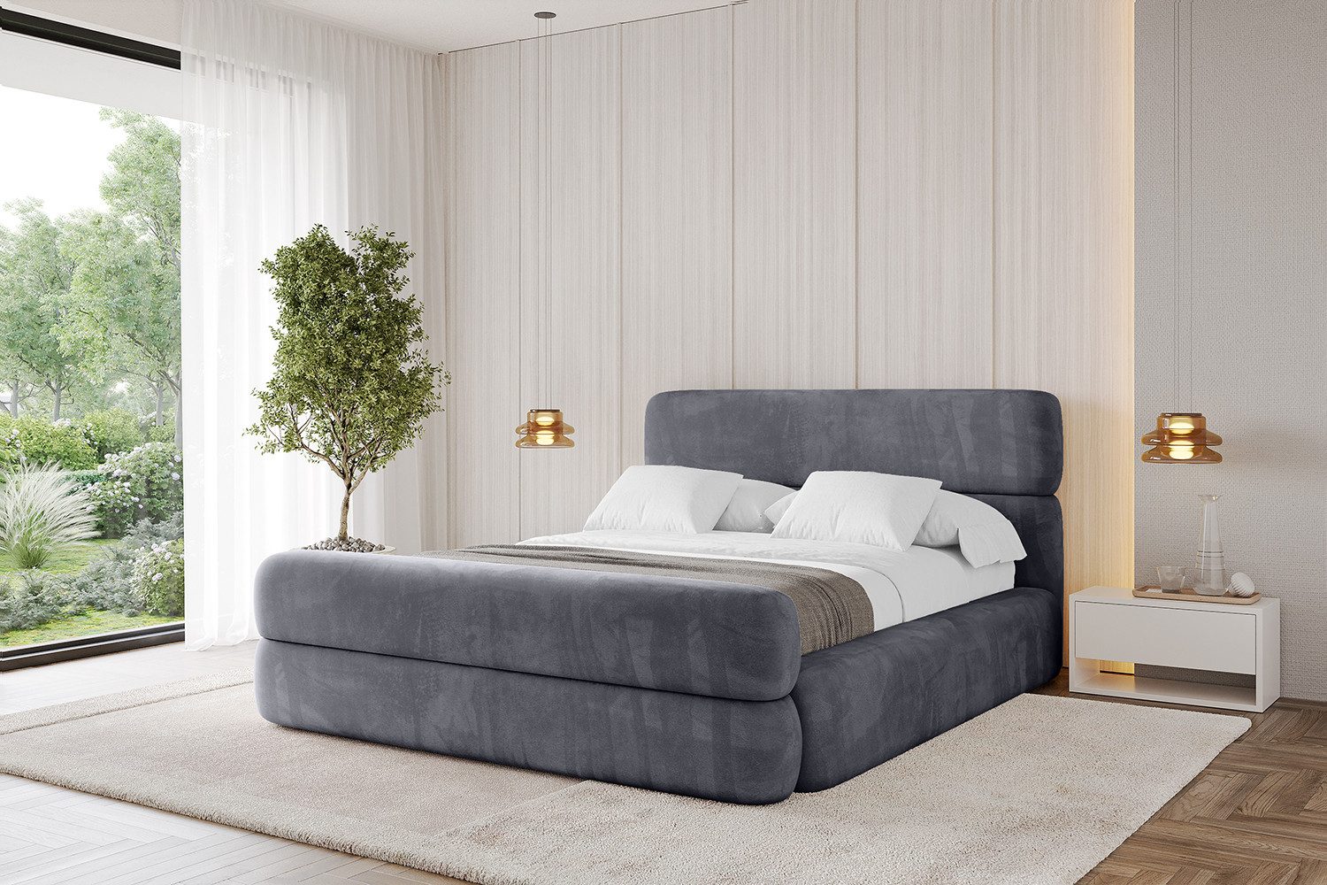 ALTDECOR Polsterbett ENORA-Z (Polsterbett mit Bettkasten und Lattenrost, Boxbett ohne Matratze), Doppelbett mit Stauraum, Bett mit Kopfteil