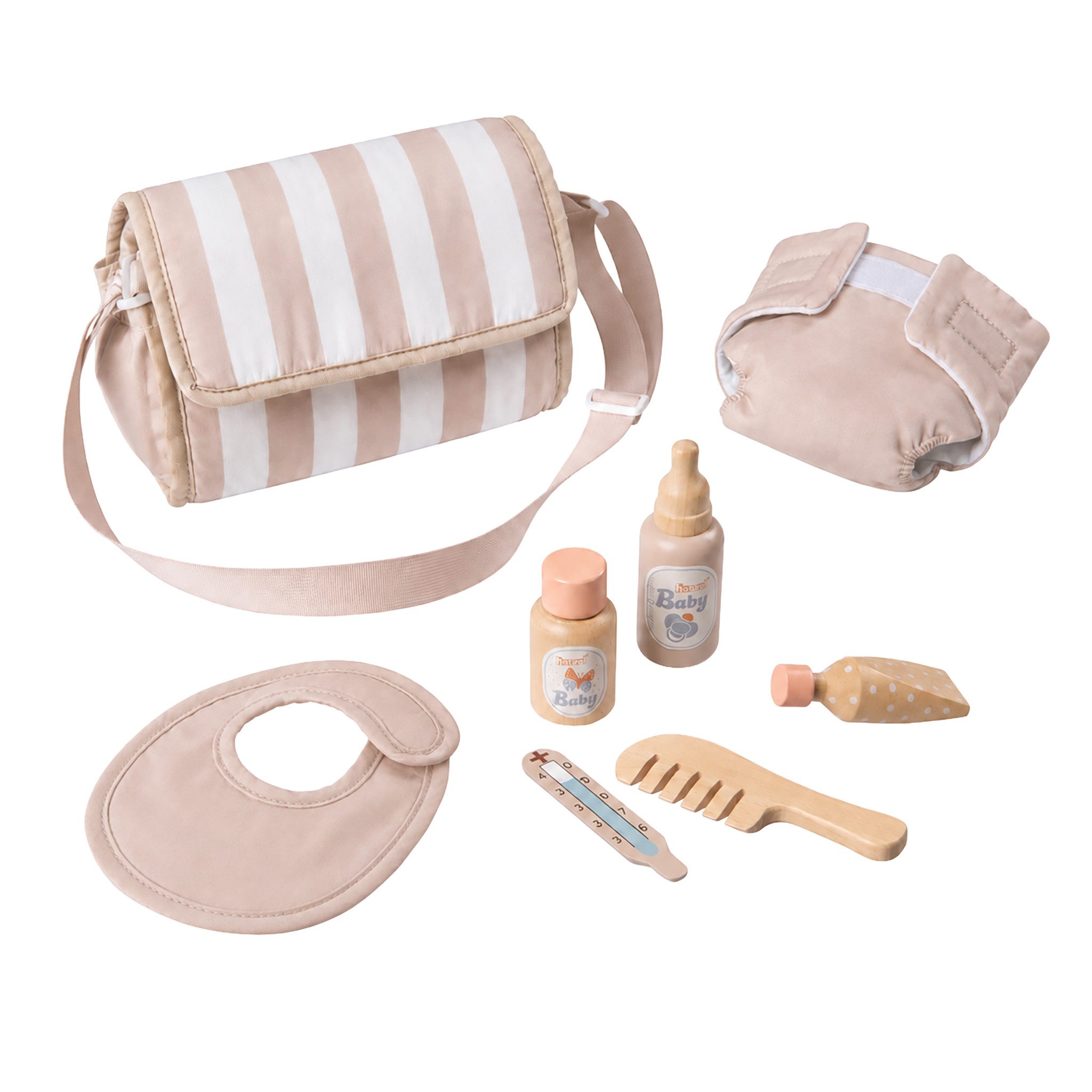 howa Puppen Wickeltasche stripes, mit Windel, Latz und Zubehör