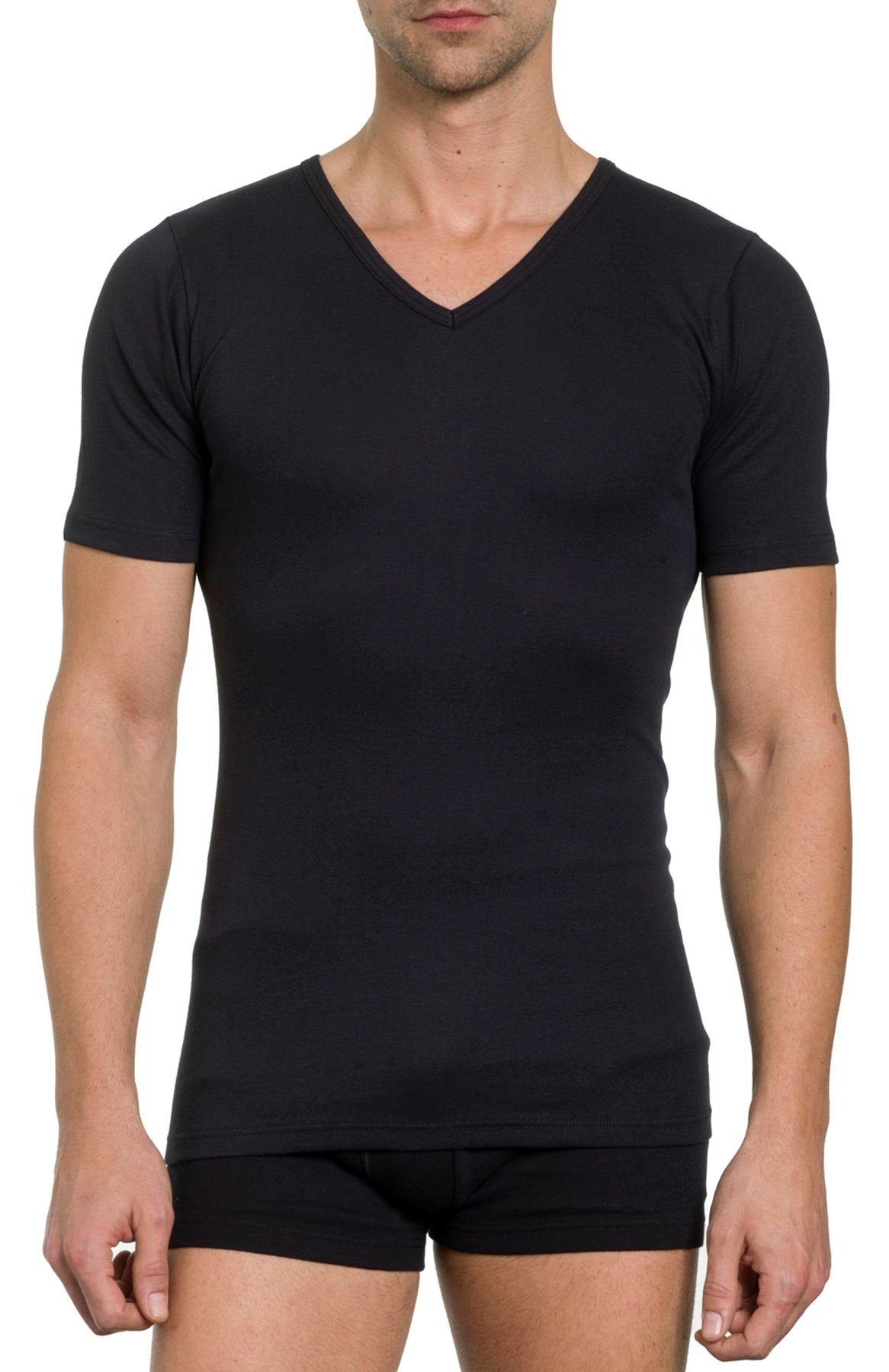 Optimale 77202051-schwarz (Packung, formbeständig, strapazierfähig pflegeleicht, 1919 2er HAASIS Pack) Shirt Unterziehshirt 2-St., Herren Bodywear Passform,