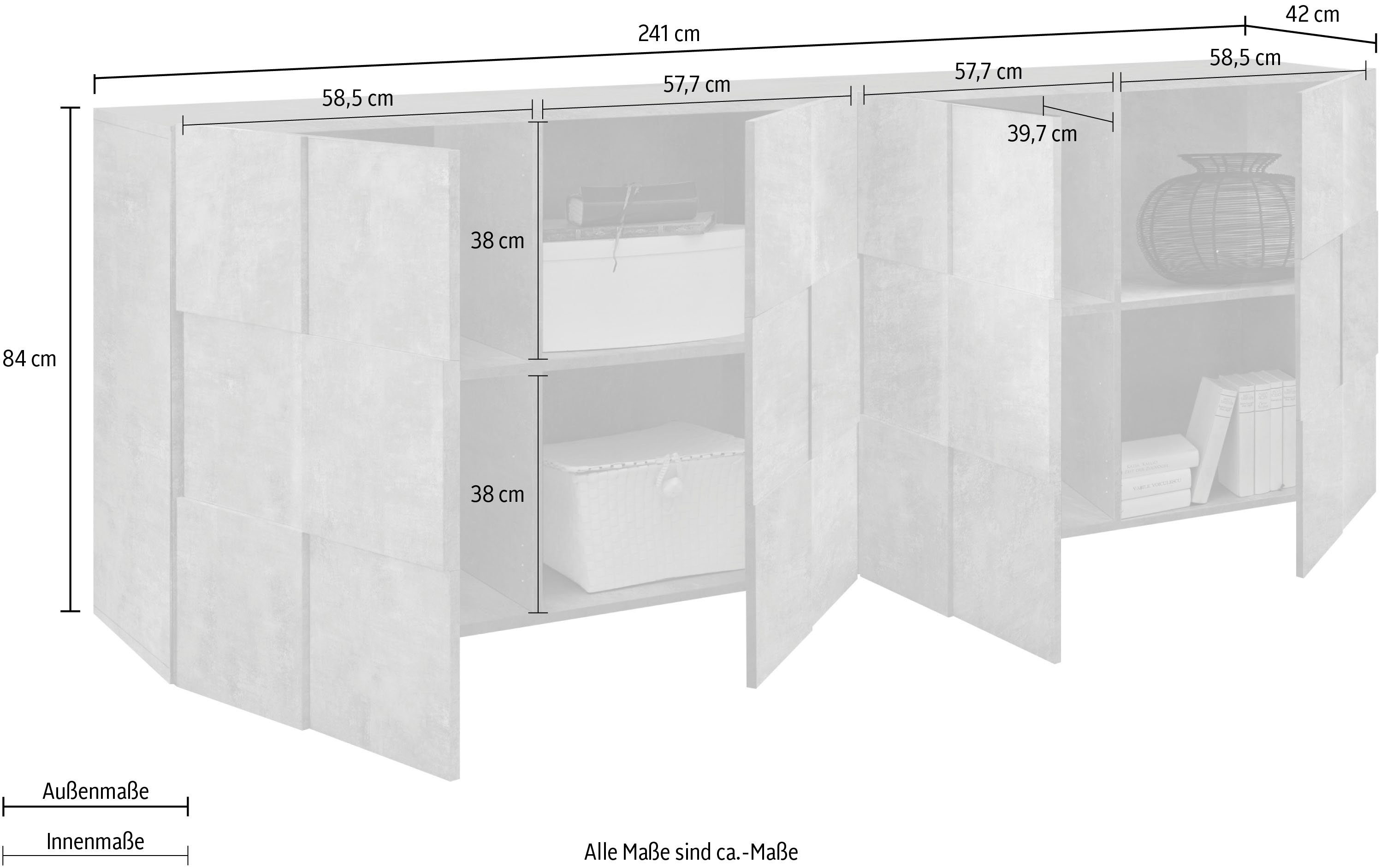 INOSIGN Sideboard "Dama Breite 241, Kommode 4 Türen, Anrichte" Front in 3D- günstig online kaufen