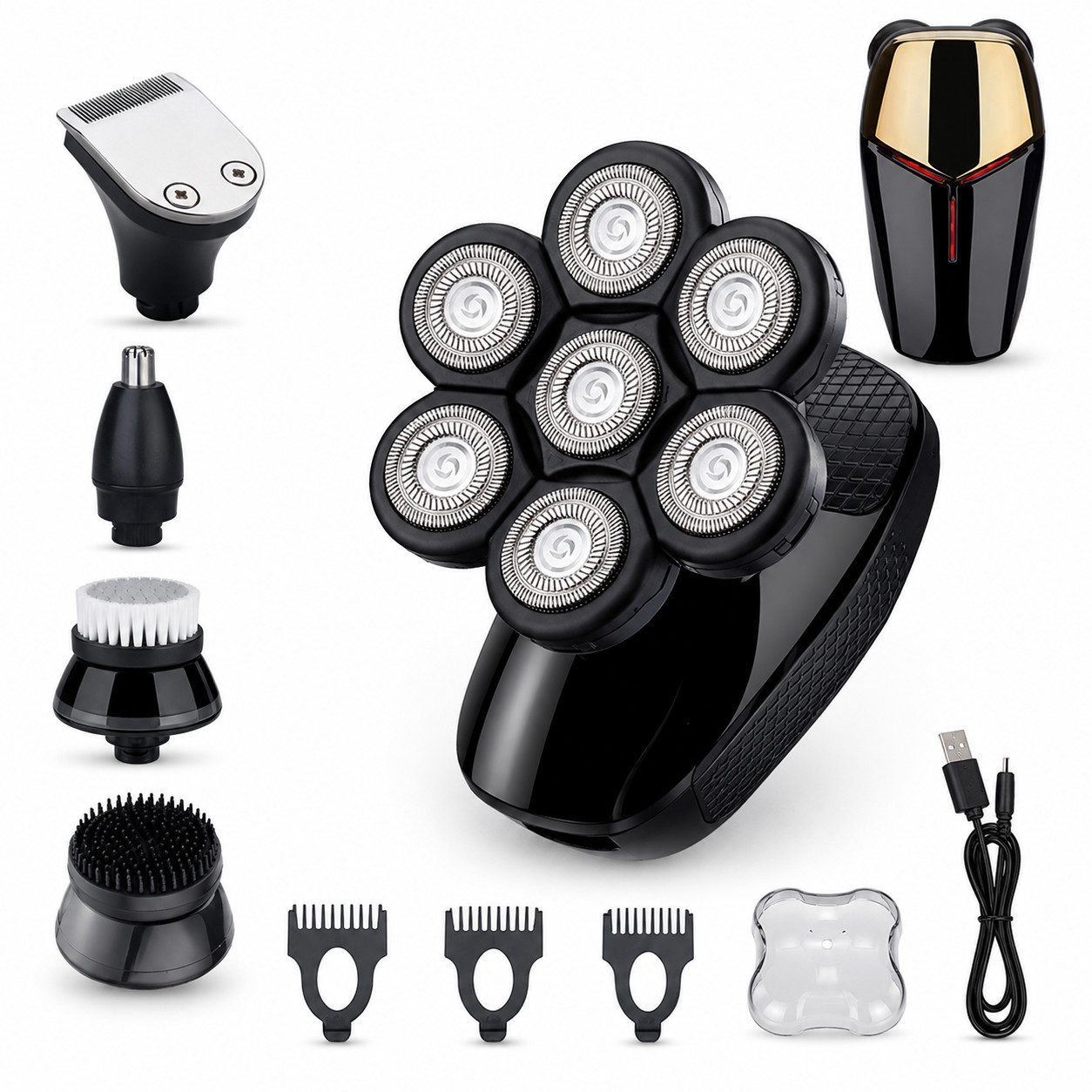 XEOOCE Nassrasierer Rasierer-Set,  5-in-1,  7D-Scherköpfe,  1 Stück,  Schwarz