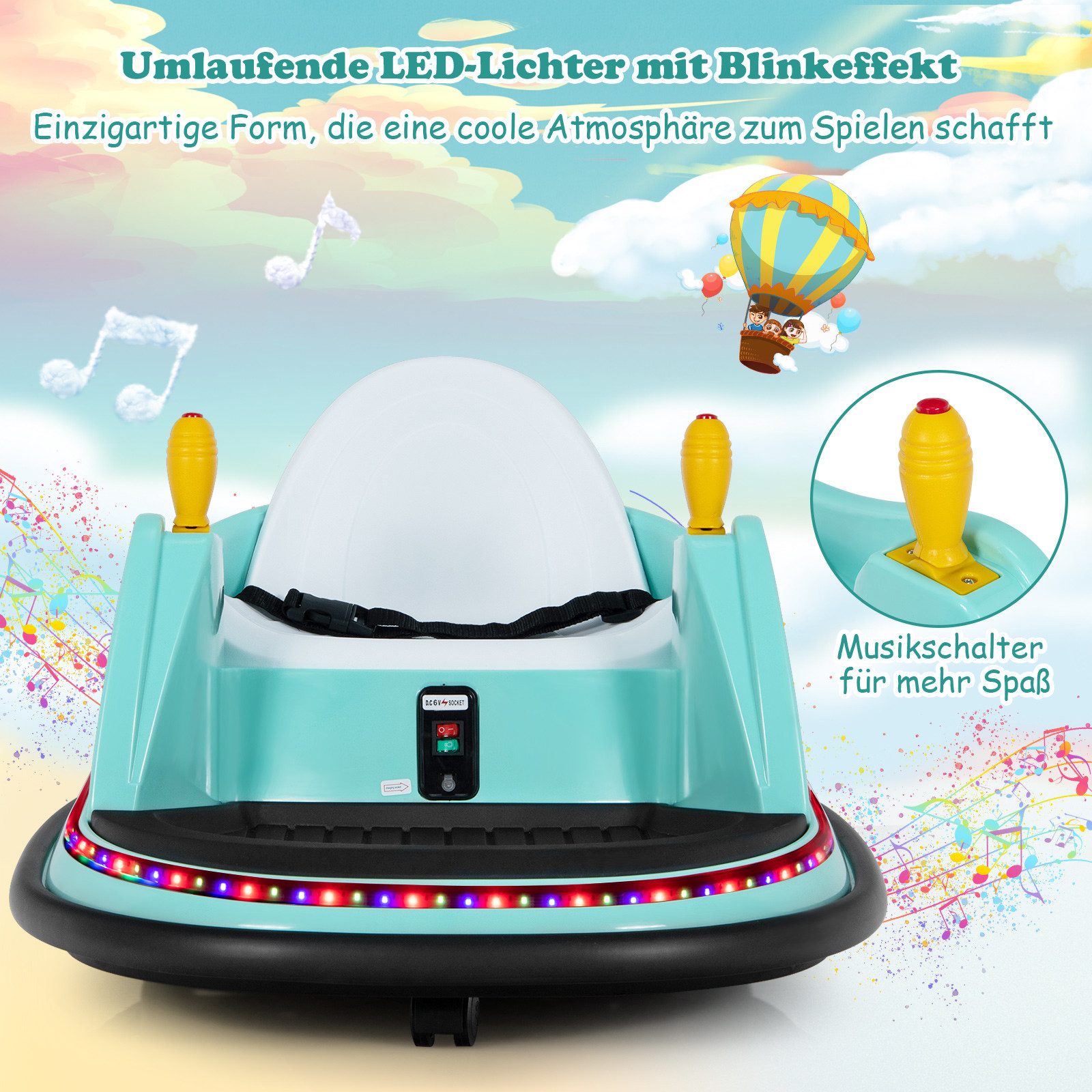 COSTWAY Elektro-Kinderauto 6V Autoscooter, mit Musik, 360 Grad Rotation