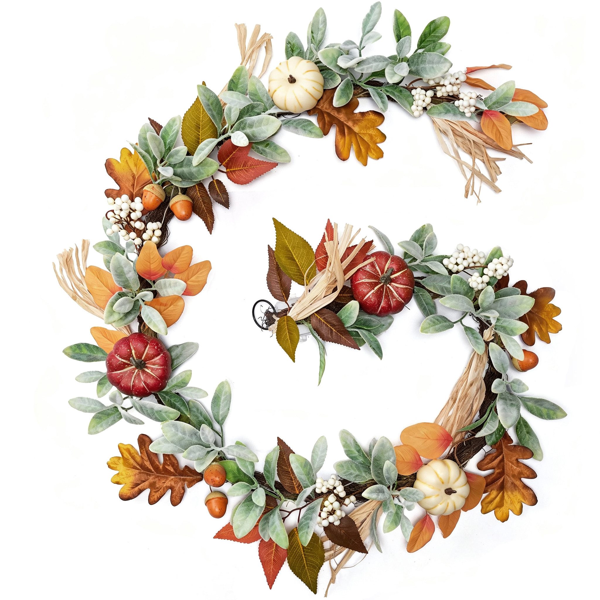 Kunstgirlande Herbstgirlande 180 cm – Herbstdeko mit Kürbissen, Ahornblättern, Sorvyzxn, Dekoration für Kamin, Tür, Tisch und Zuhause