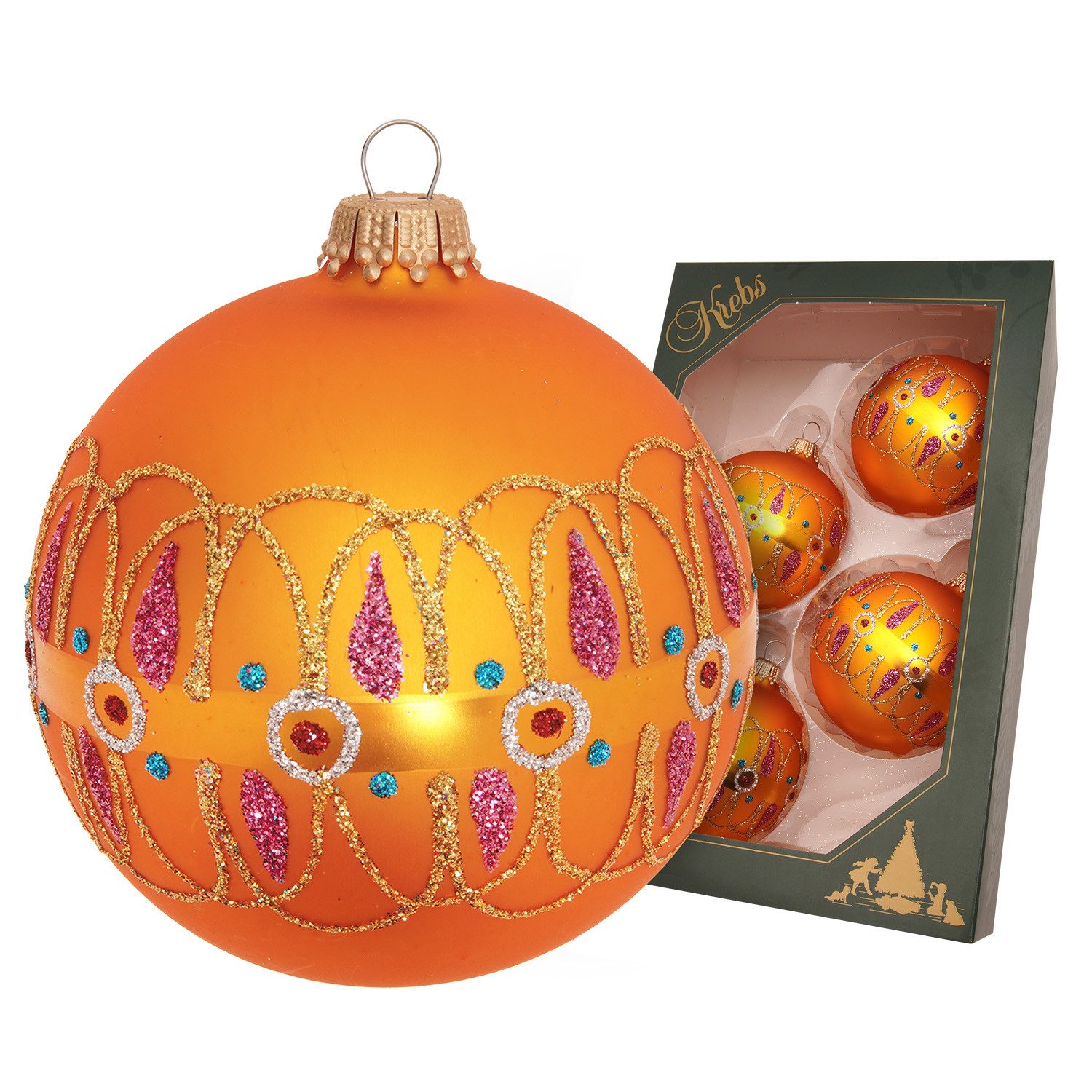Krebs Glas Lauscha Weihnachtsbaumkugel Weihnachtskugeln Marrakesch Orange 7cm (4 St), Glas