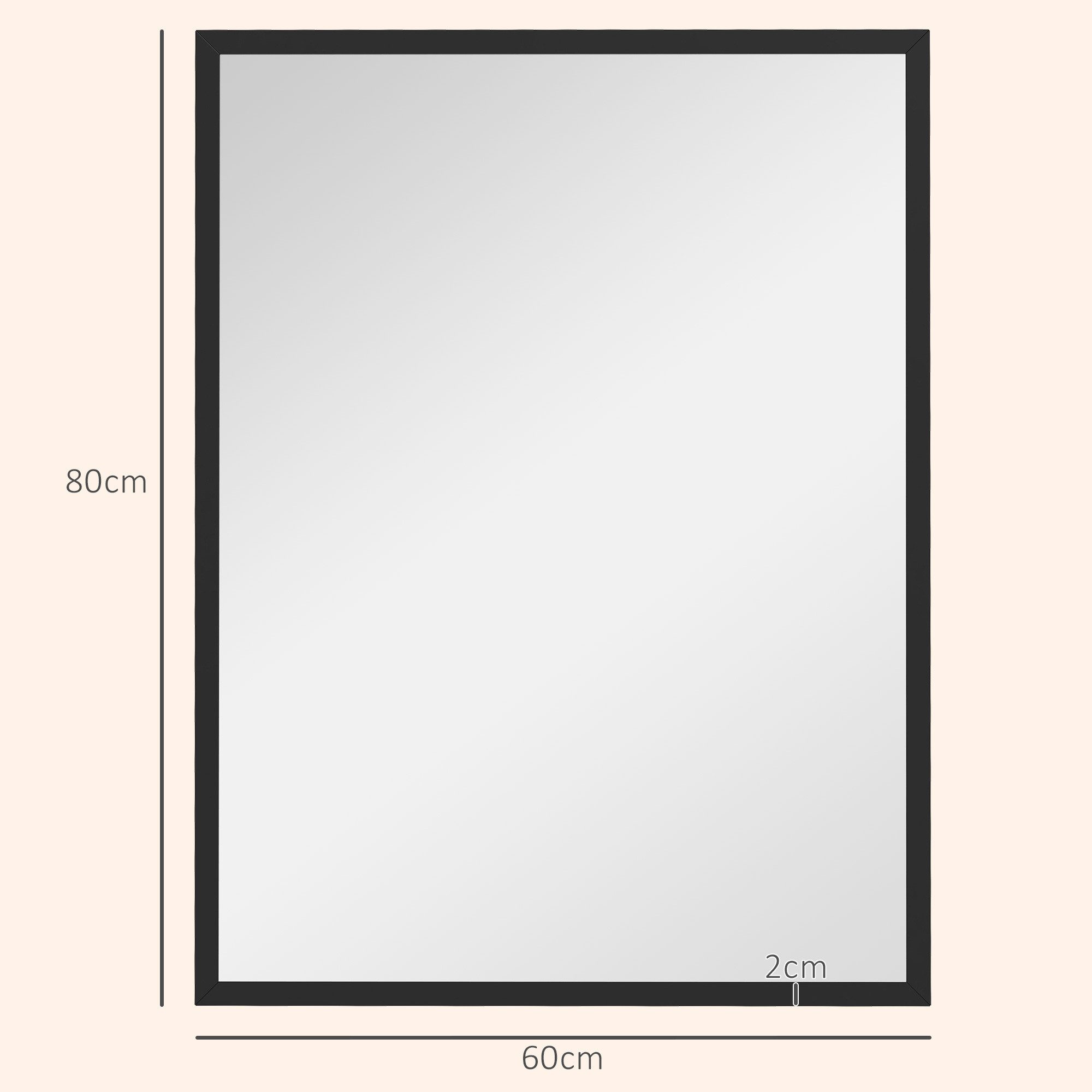 HOMCOM Wandspiegel Rechteckig Spiegel Dekorativ 60 x 80 cm (Badezimmerspiegel, 1-St., Dekorativer Hängespiegel), für Schlafzimmer Badezimmer Wohnzimmer Flur Schwarz