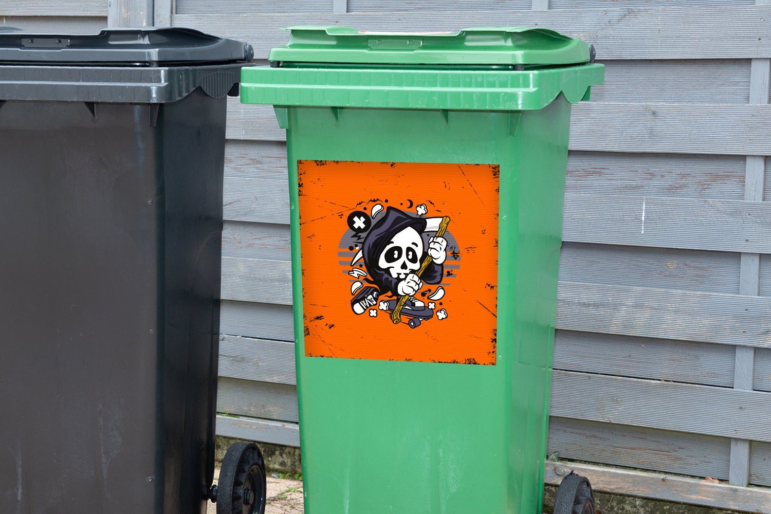 Skelett MuchoWow Abfalbehälter Wandsticker Jahrgang St), (1 Skateboard Container, Sticker, Mülltonne, Mülleimer-aufkleber, - -