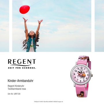 Regent Quarzuhr Regent Kinder-Armbanduhr rosa Analog F-729, Kinder Armbanduhr rund, klein (ca. 29mm), Textilarmband