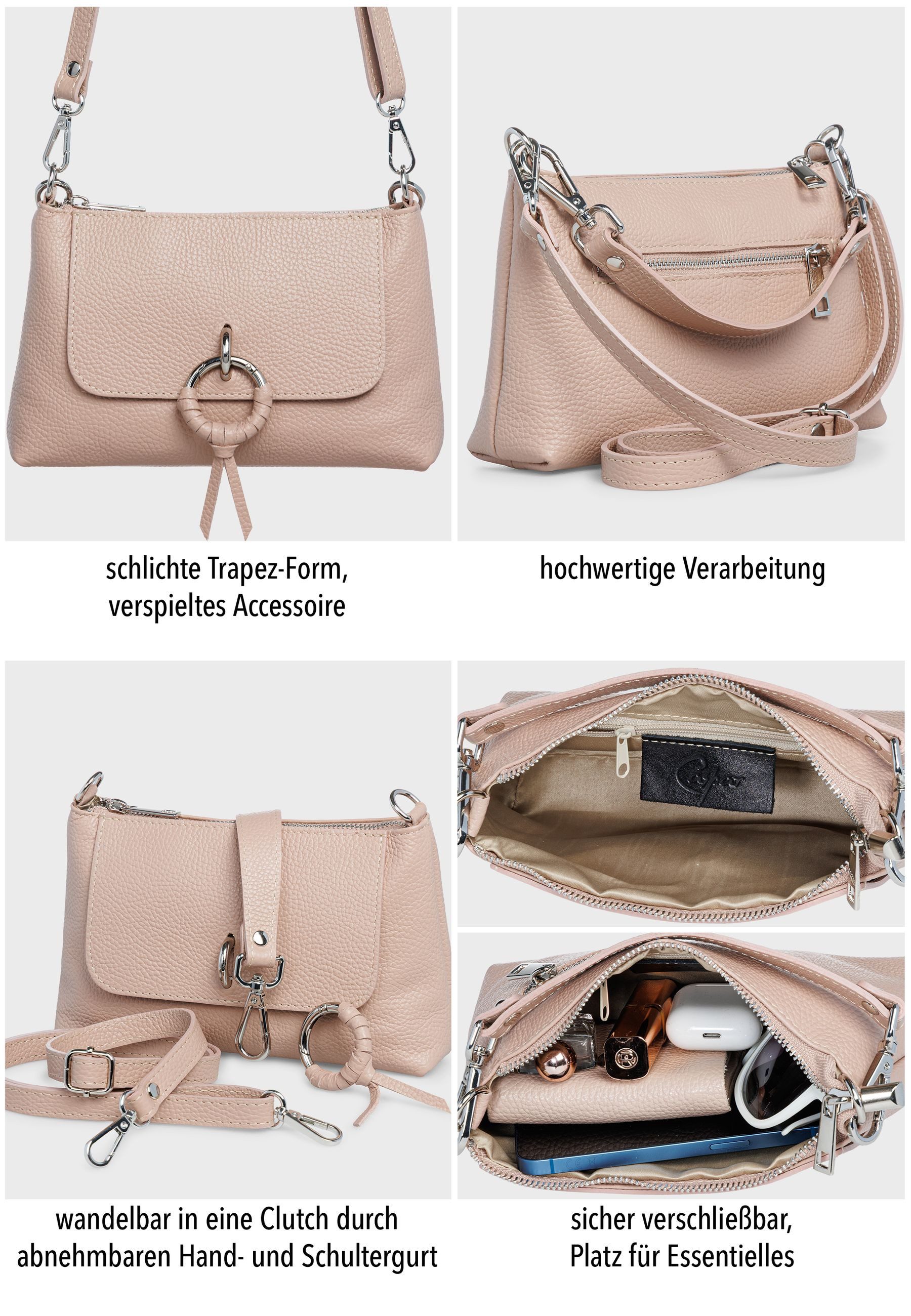Caspar Umhängetasche Elegante Leder Umhängetasche Damen Clutch No.851, leicht, elegant & unempfindlich - 100% Echtleder - Handmade in Italy – Bild 5 von 5