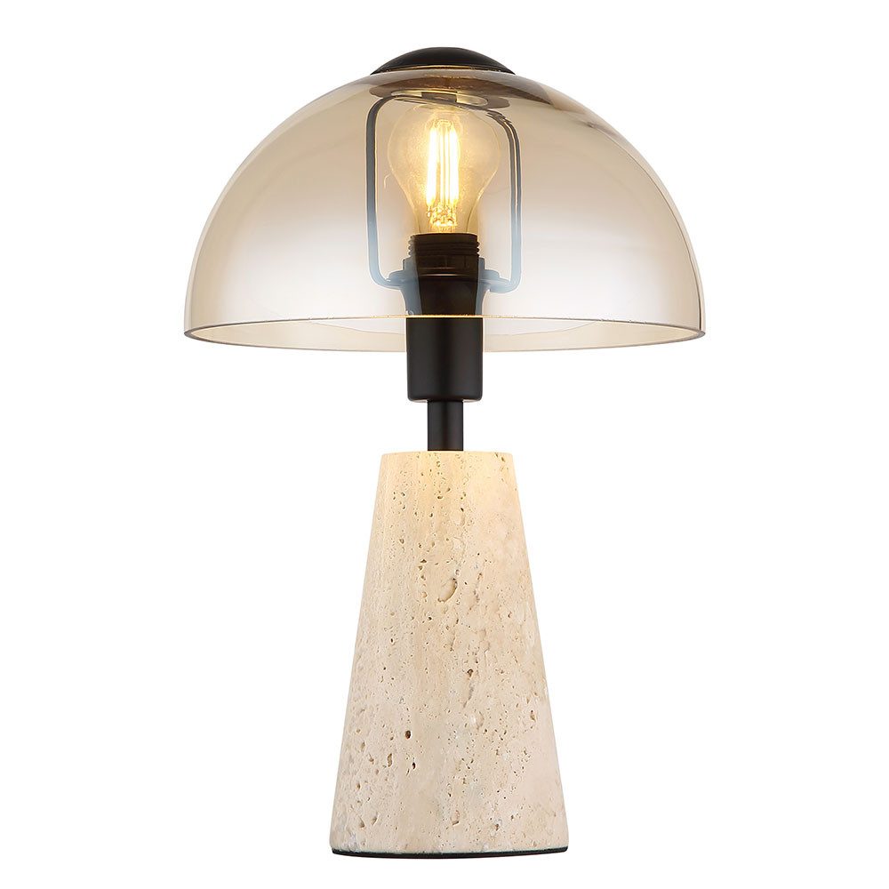 GLOBO LIGHTING LED Tischleuchte, Leuchtmittel inklusive, Warmweiß, Tischlampe Pilz Tischleuchte Travertin Stein Glas amber LED H 31 cm
