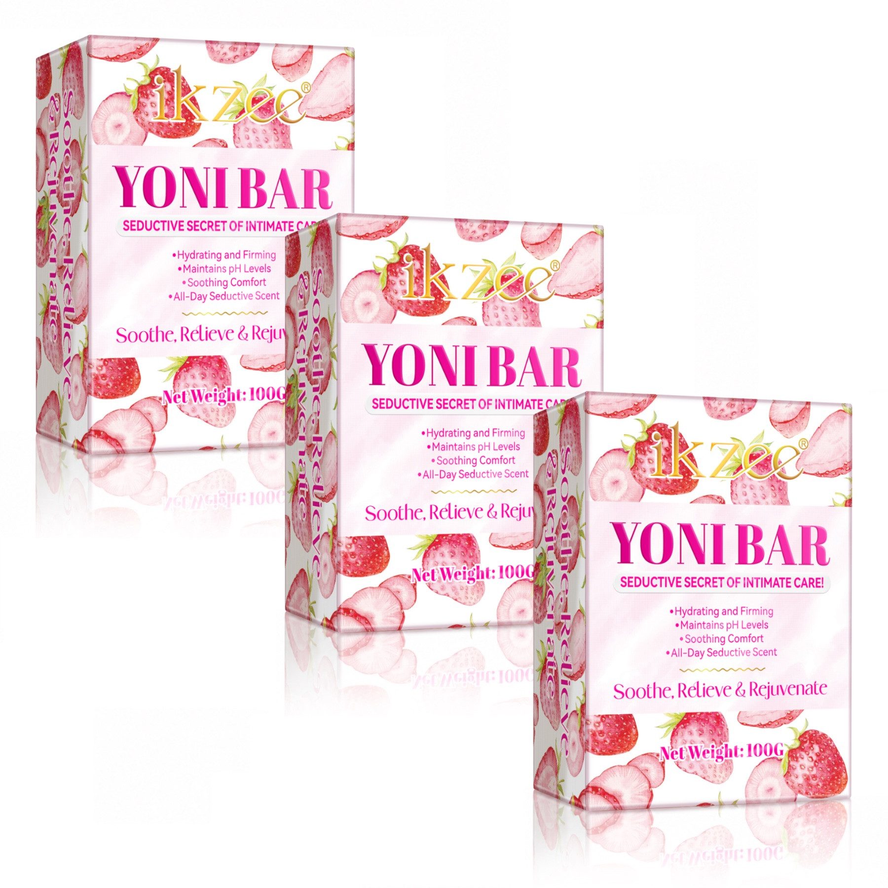 P-Beauty Cosmetic Accessories Feste Duschseife Intimseife Yoni Bar Frauen Damen Intimpflege pH-Balance Erdbeer 100g, 3-tlg., Körperpflege, Intimpflege, Reinigung