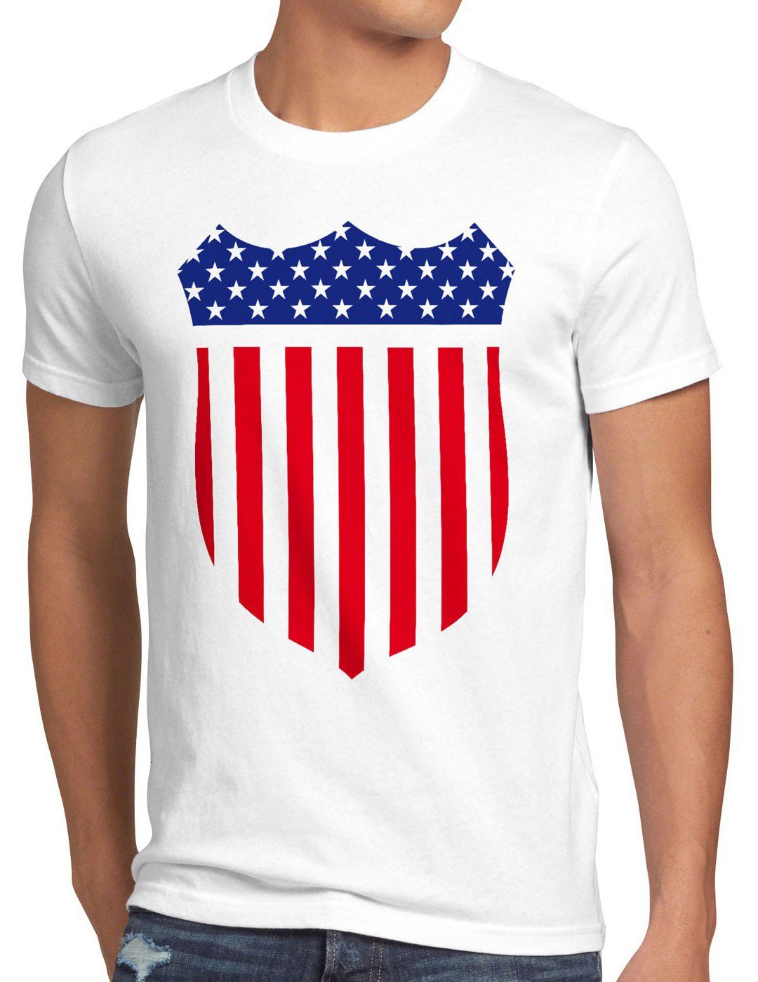 style3 Print-Shirt Herren T-Shirt USA Amerika Medal Medaille Wappen Flagge sheriff stars stripes us weiß