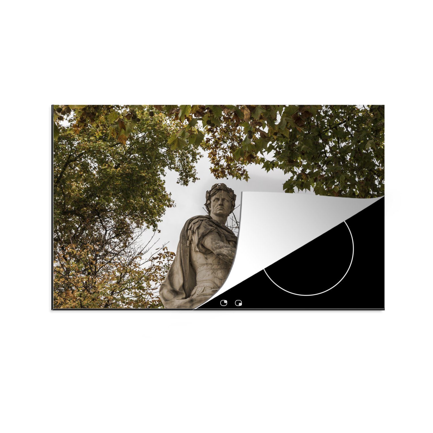 MuchoWow tlg), Schutz Statue von Eine Induktionskochfeld Julius für 81x52 unter (1 Ceranfeldabdeckung Vinyl, die Cäsar cm, küche, Bäumen, Herdblende-/Abdeckplatte