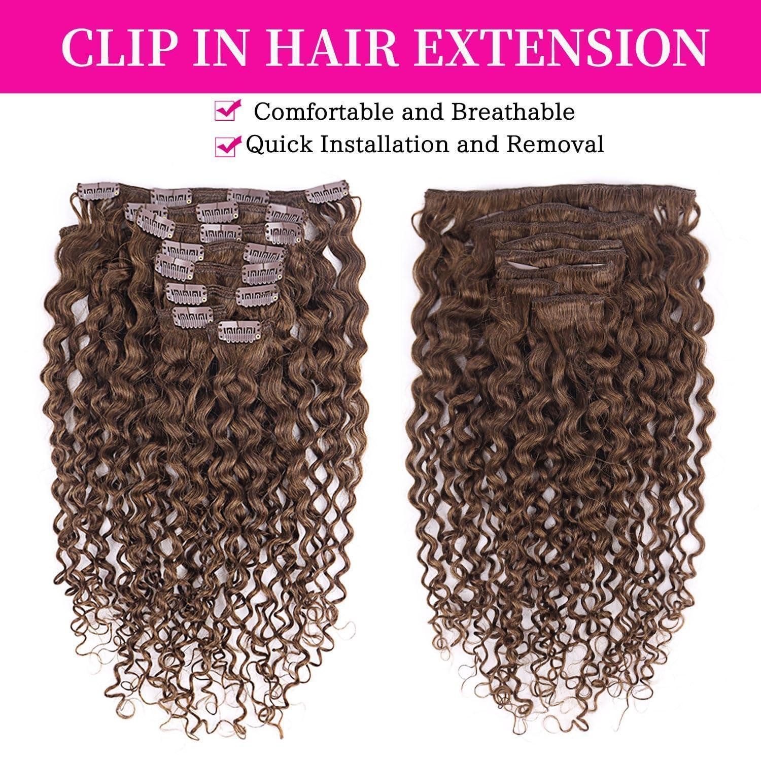 LuxusKollektion Echthaar-Extension Extensions Clip in Echthaar Kinky Curly 55cm 22 INCH Dunkel Braun JC