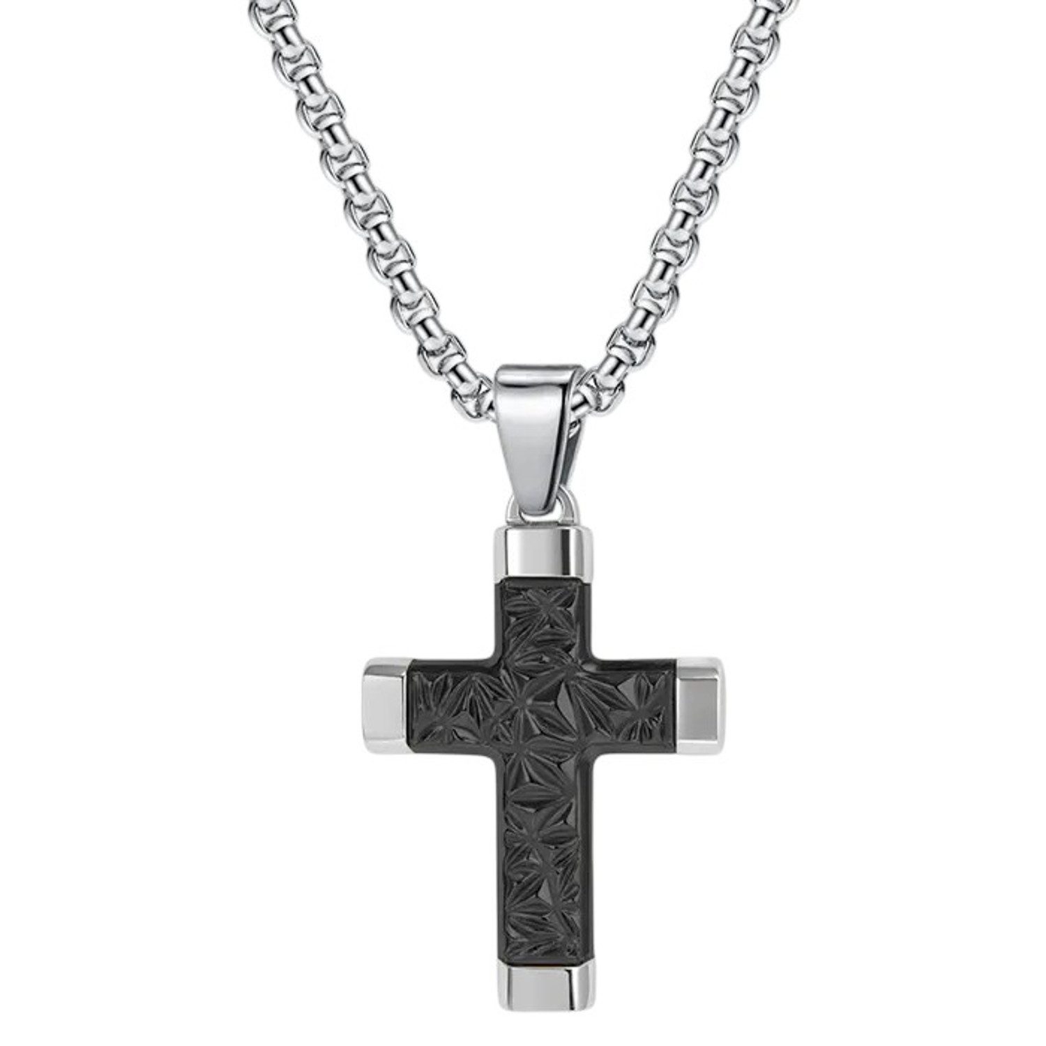 Kette mit Anhänger Kreuz Silber Schwarz Herren Edelstahl 60 cm