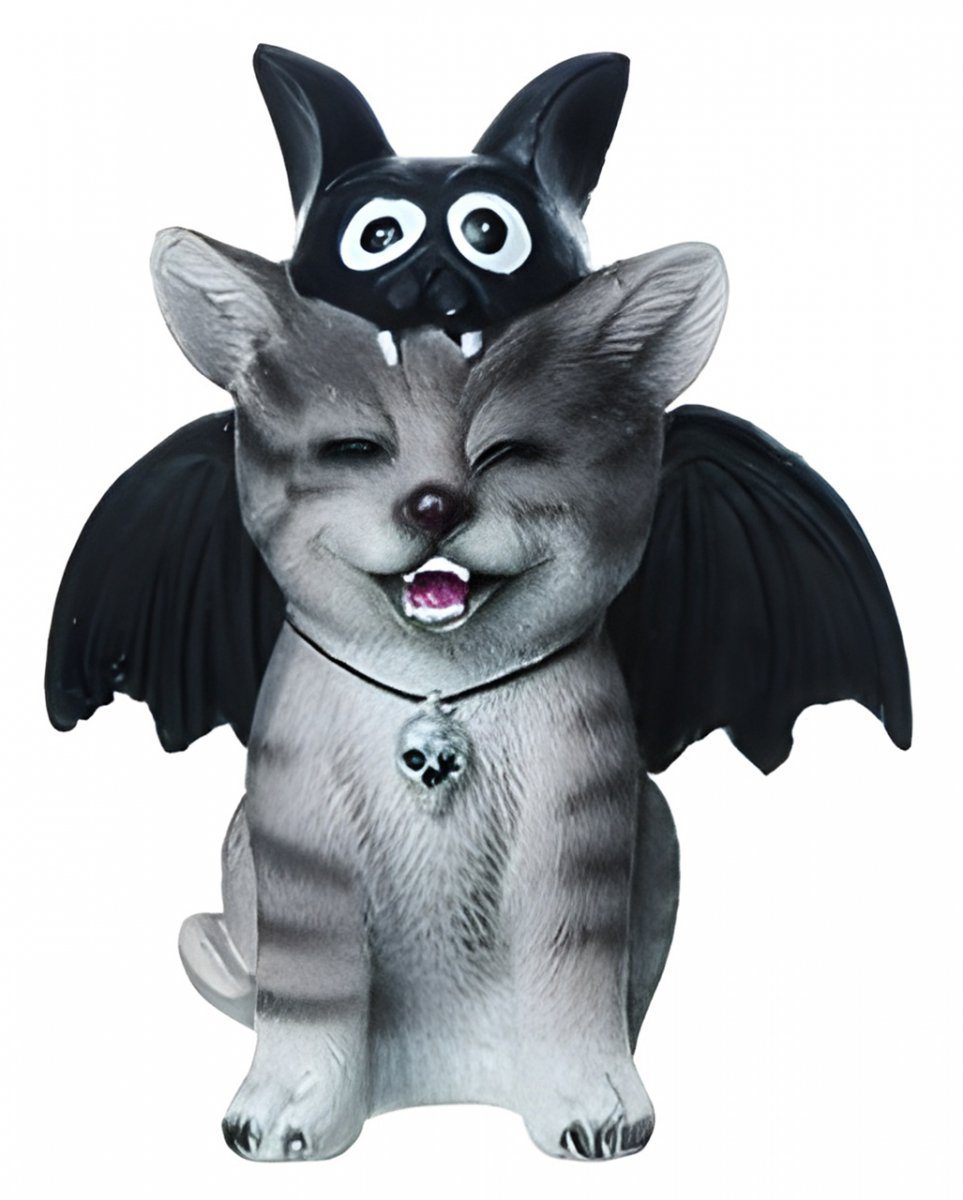 Dekofigur Grinsende Katze im Fledermauskostüm als Halloween
